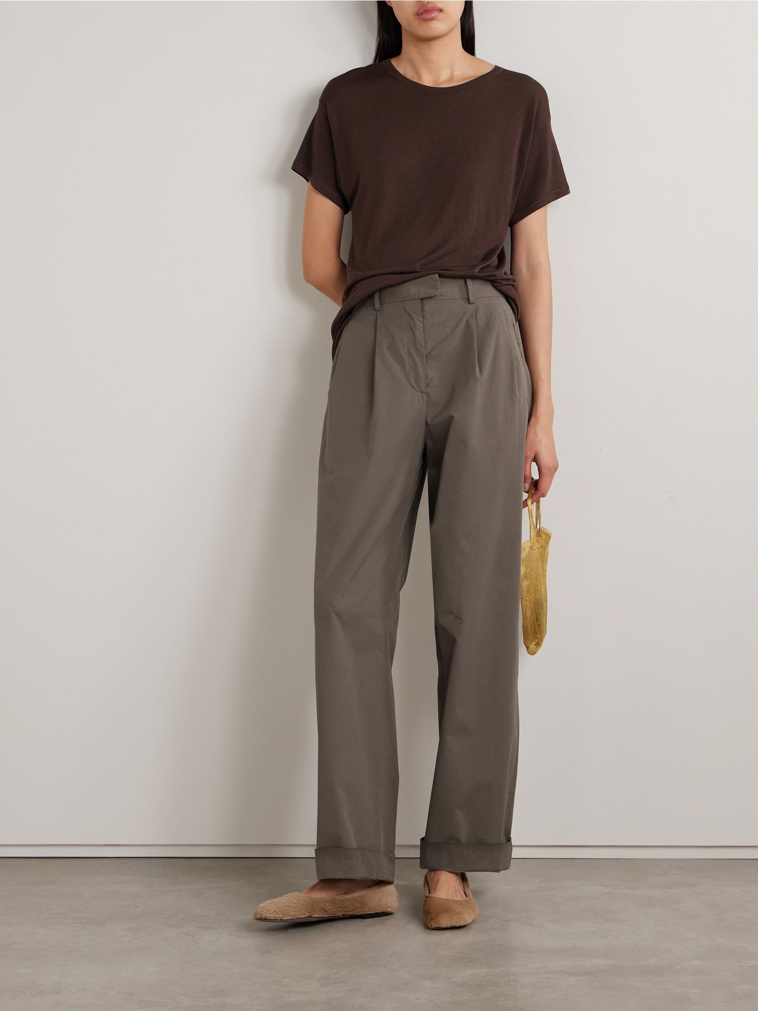 Alfidis pleated cotton-twill wide-leg pants Taupe - 2