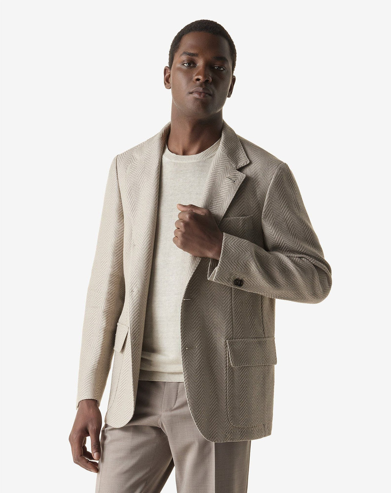CORNELIANI Beige herringbone wool and linen jacket outlook