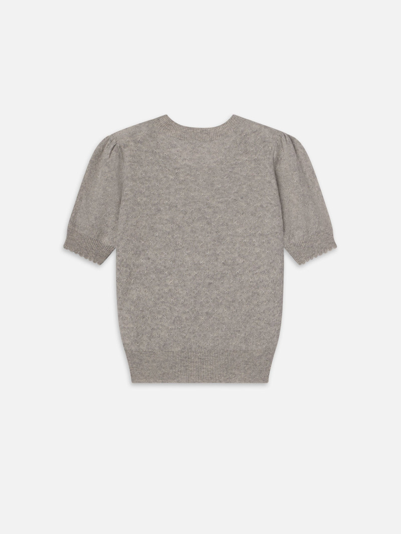 Pointelle Puff Sleeve Sweater in Light Heather Grey 5