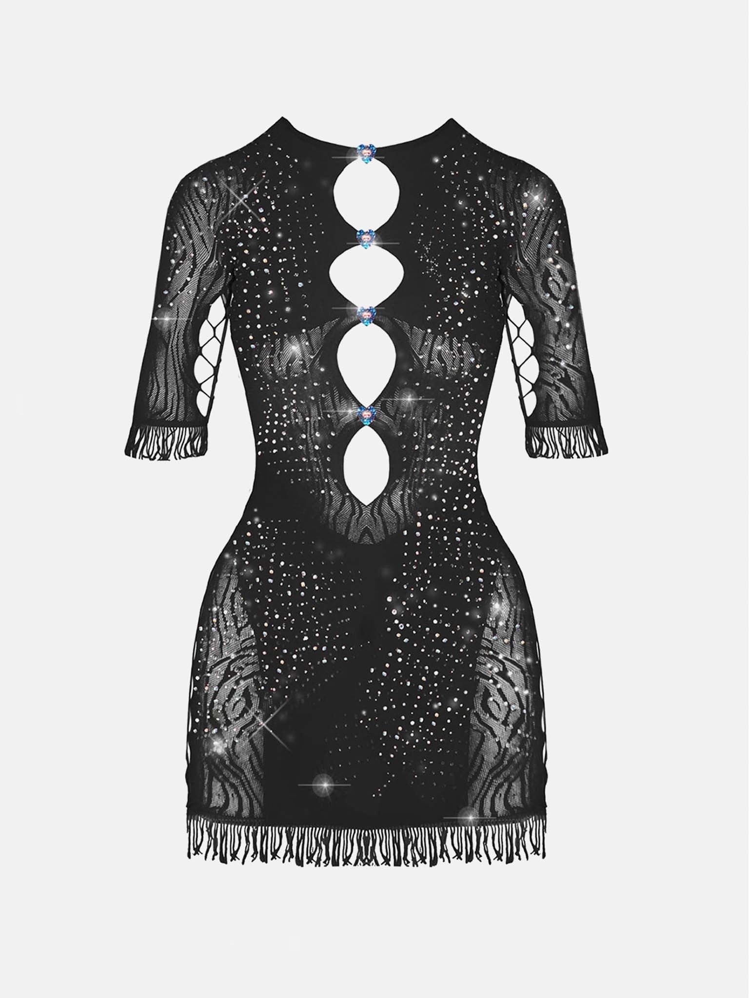RHINESTONED MIRANDA DRESS JET BLACK - 1