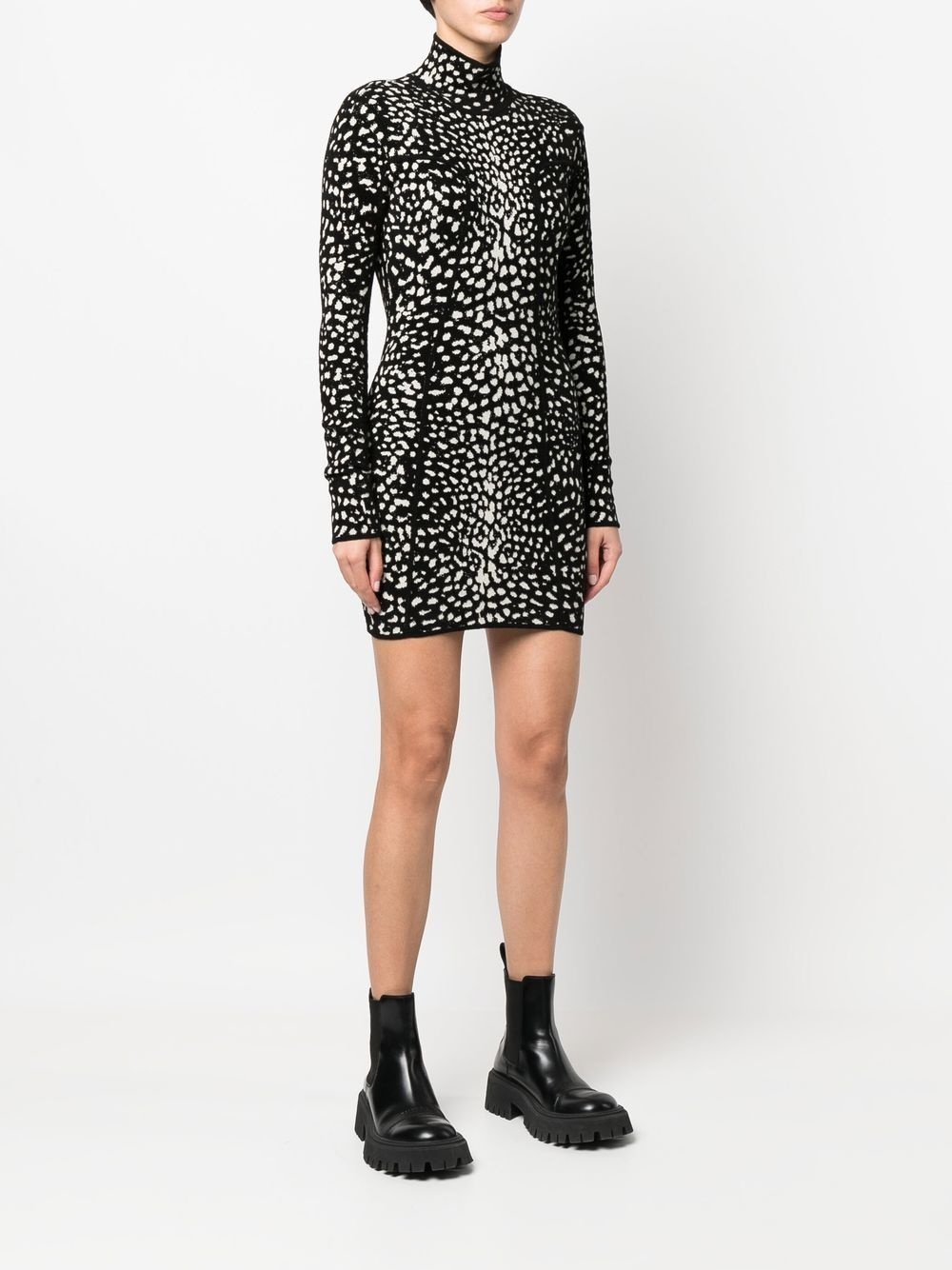 leopard jacquard mini dress - 4