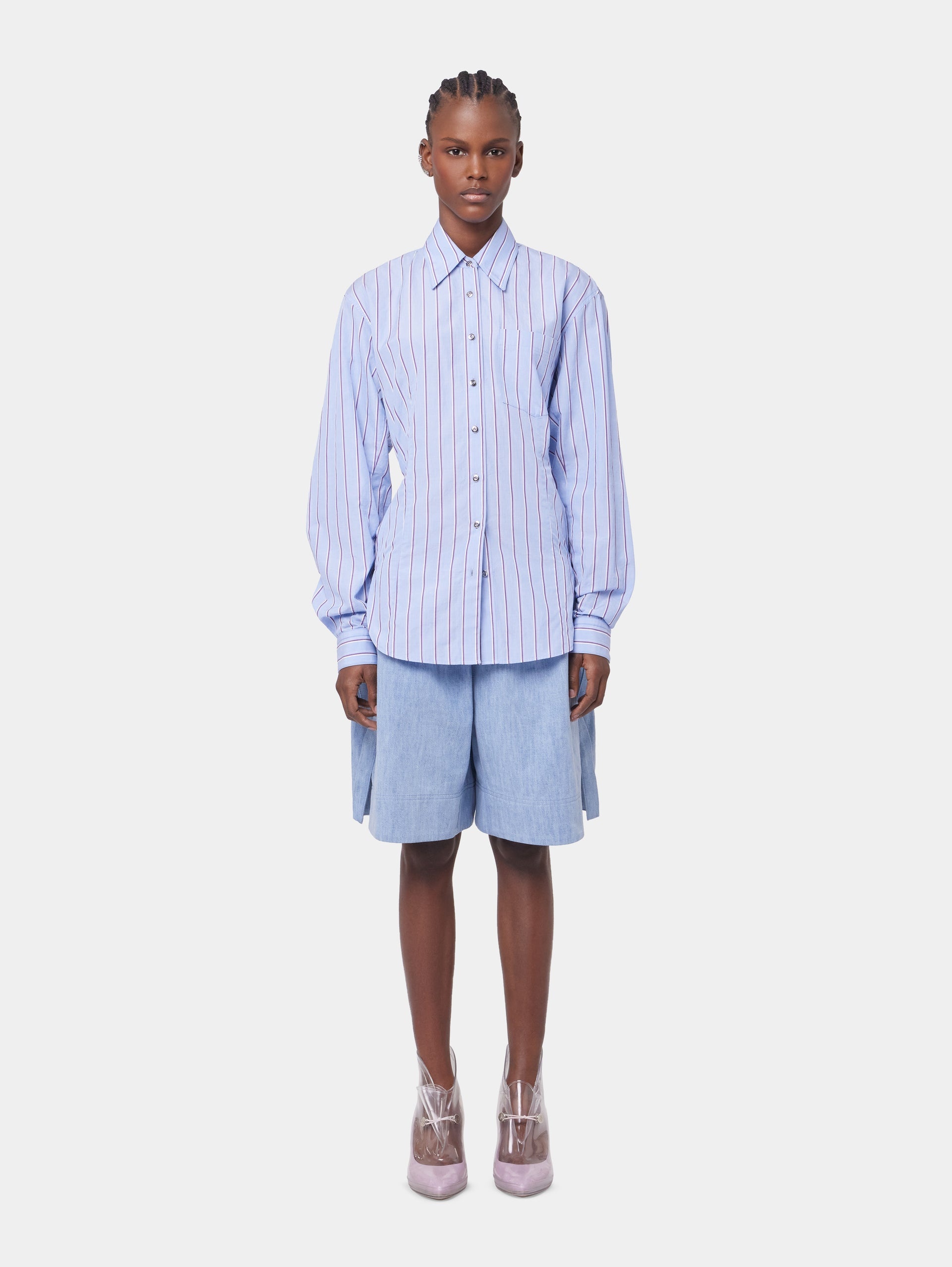 STRIPED WHITE AND BLUE SHIRT IN COTTON POPLIN - 2