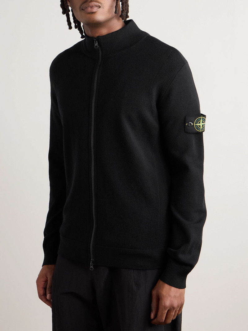 Logo-Appliquéd Wool-Blend Zip-Up Cardigan Black 3