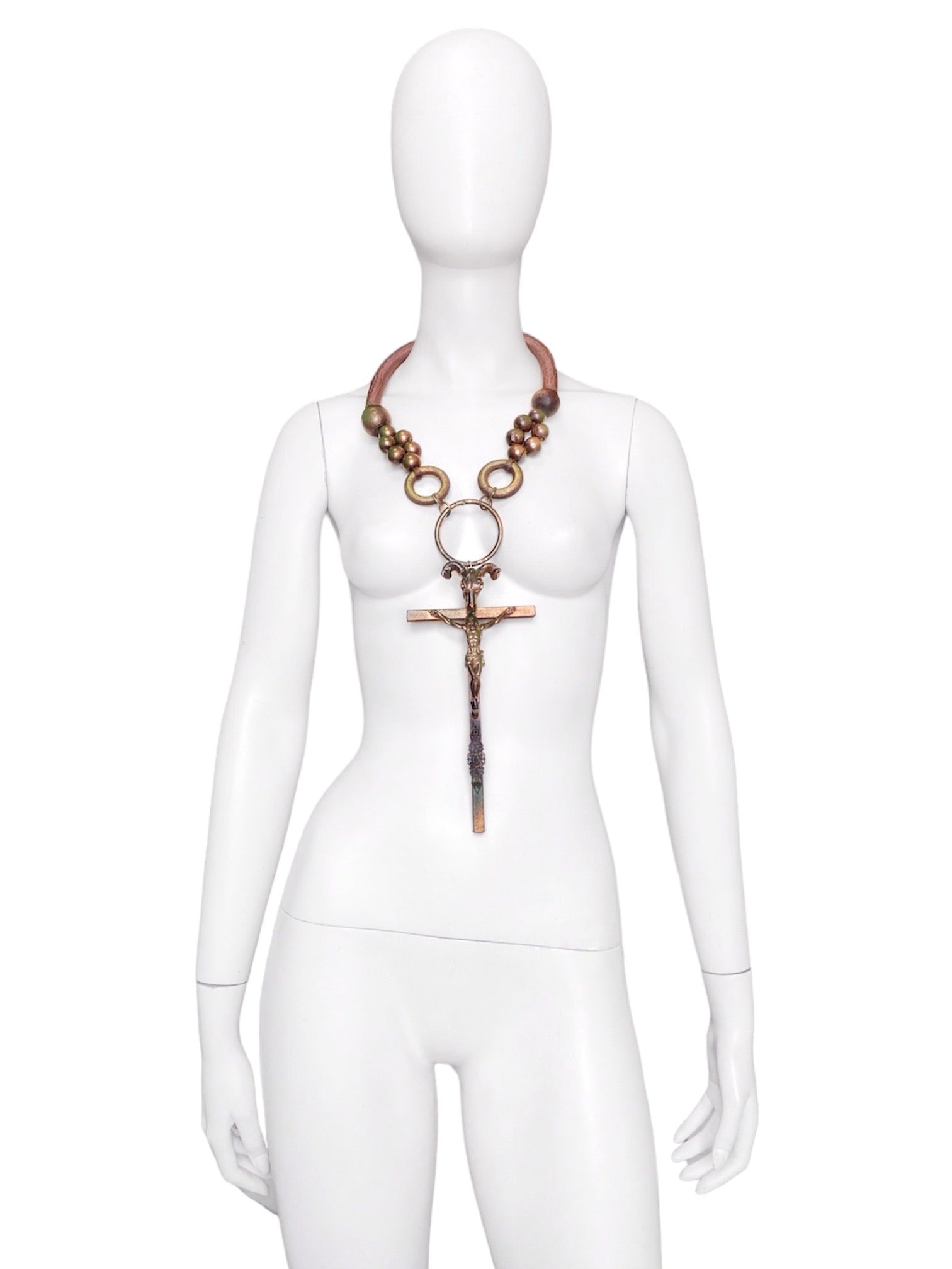 Jean Paul Gaultier 90S Sample 1/1 XXL Crucifix Cross Skull Giant Beaded Rings Necklace - 4