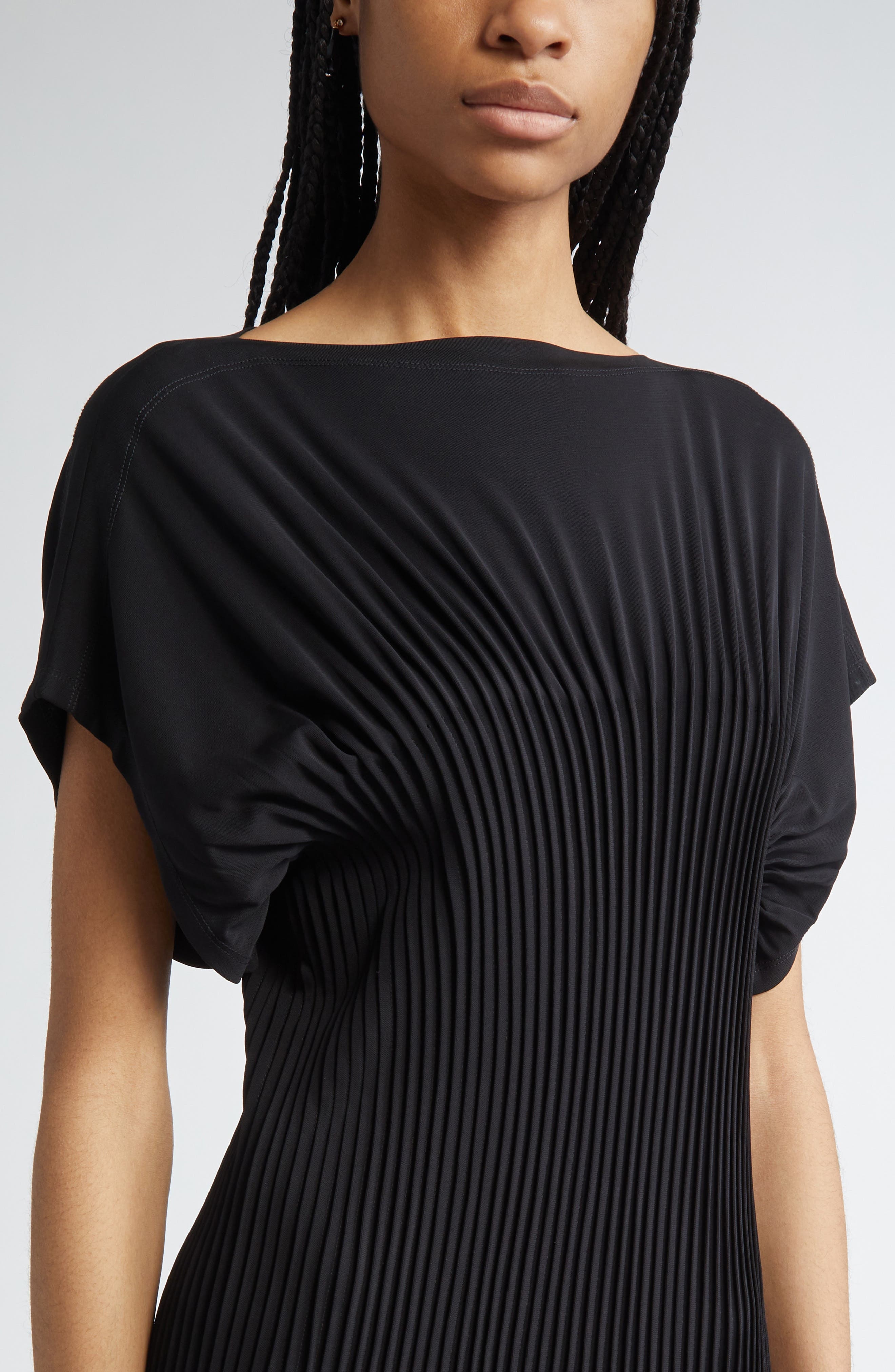 TOTEME Knife Pleated Cap Sleeve Jersey Maxi Dress in Black at Nordstrom - 4