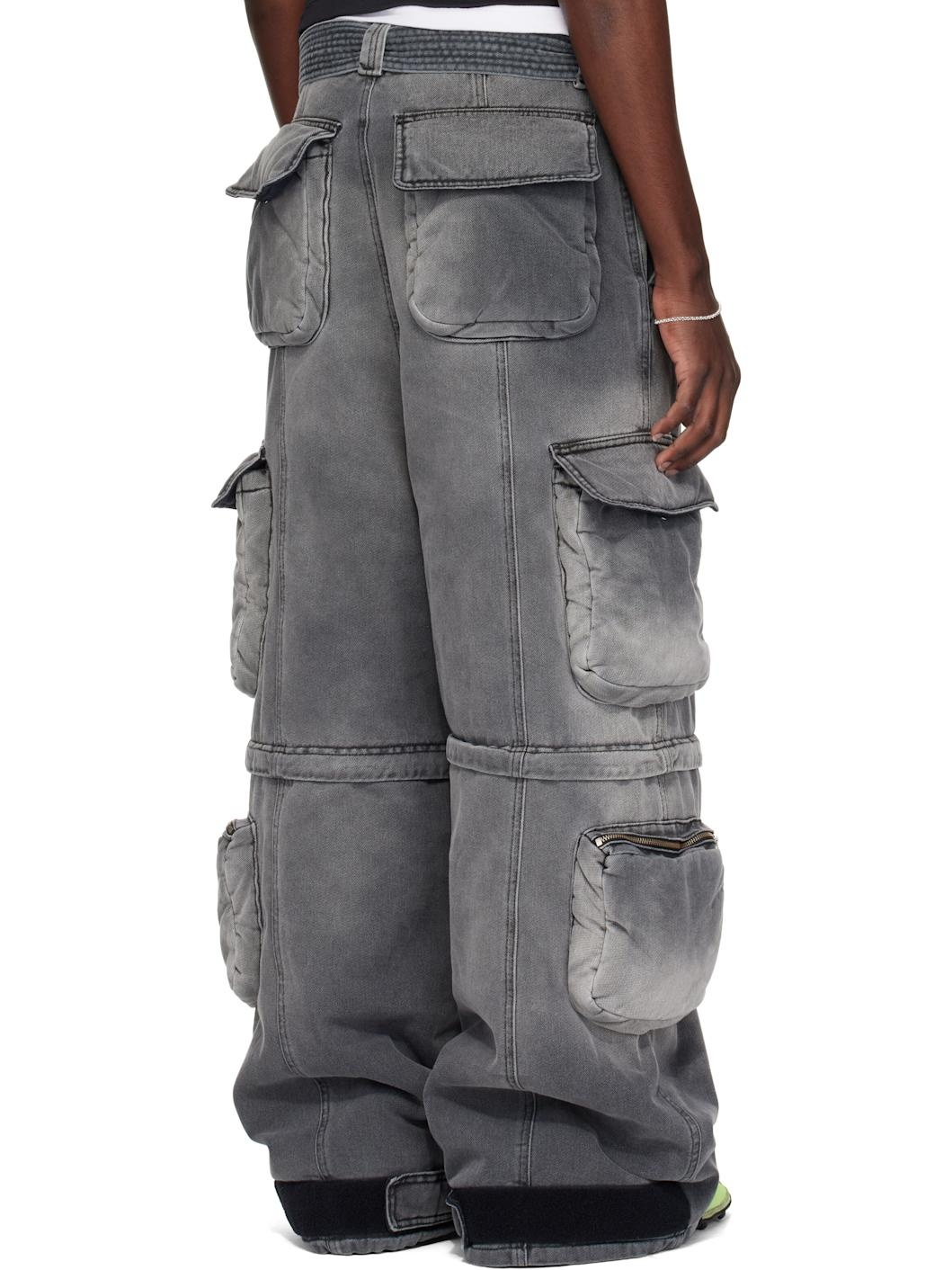 Gray Wadded Denim Cargo Pants - 3