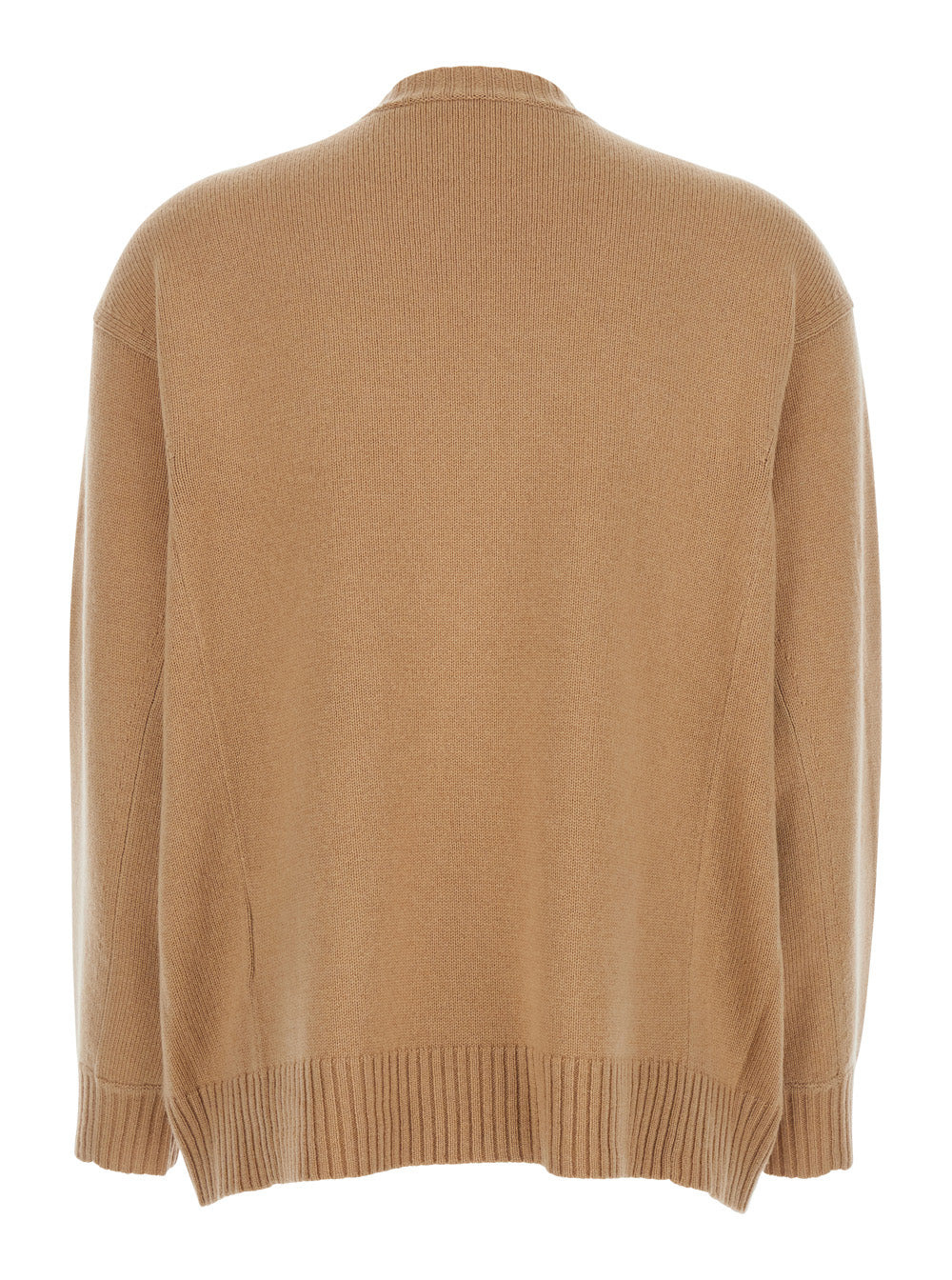 Max Mara Women Beige Crew Neck Sweater With Front Embroidery In Wool And Cashmere Blend Woman - 2