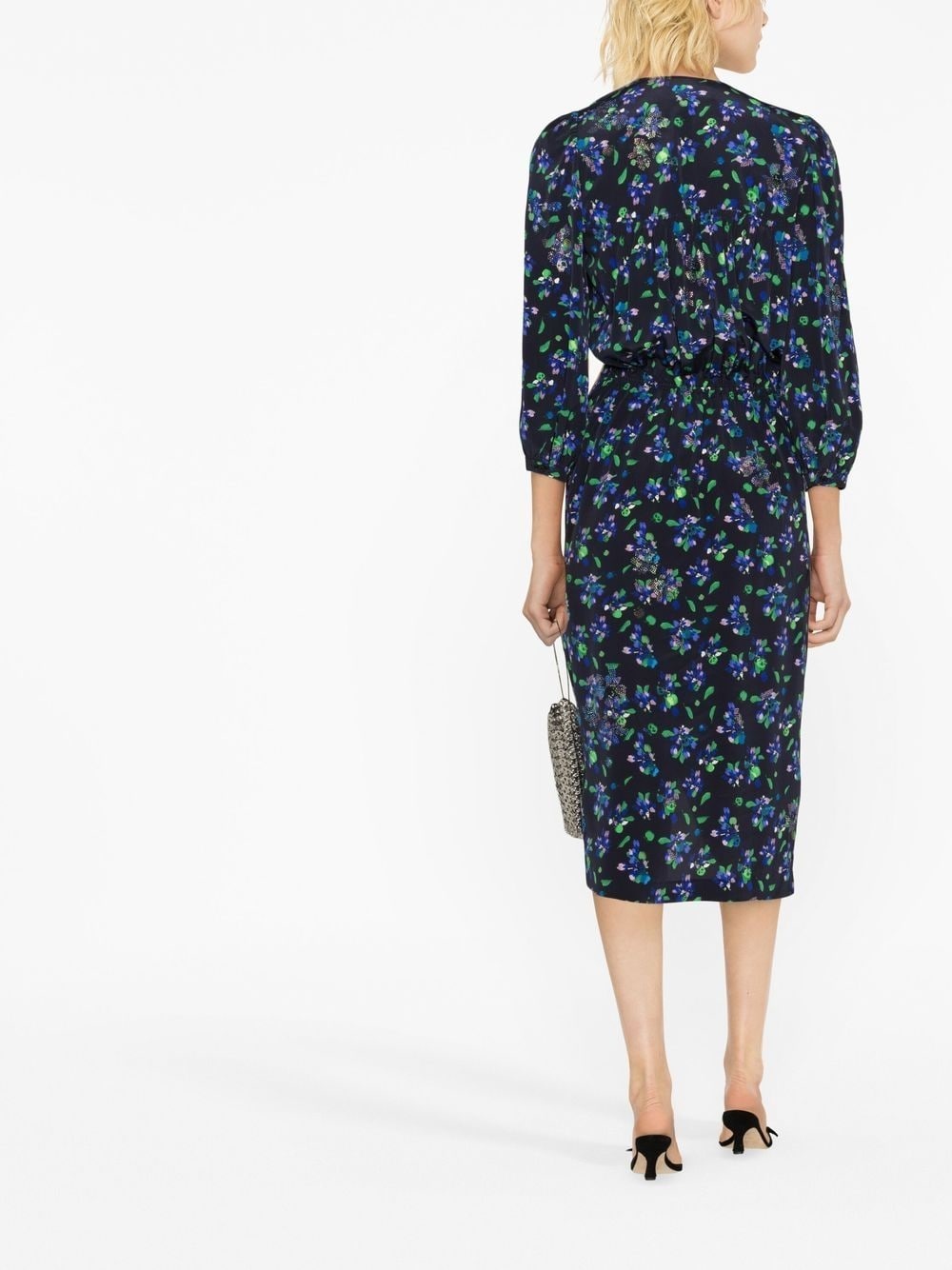 draped floral-print midi dress - 4