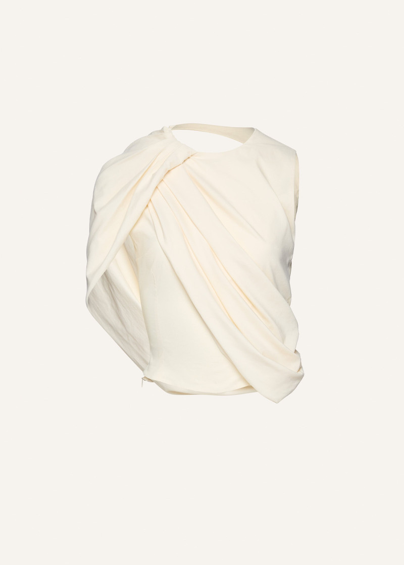 Asymmetric draped top in cream 1