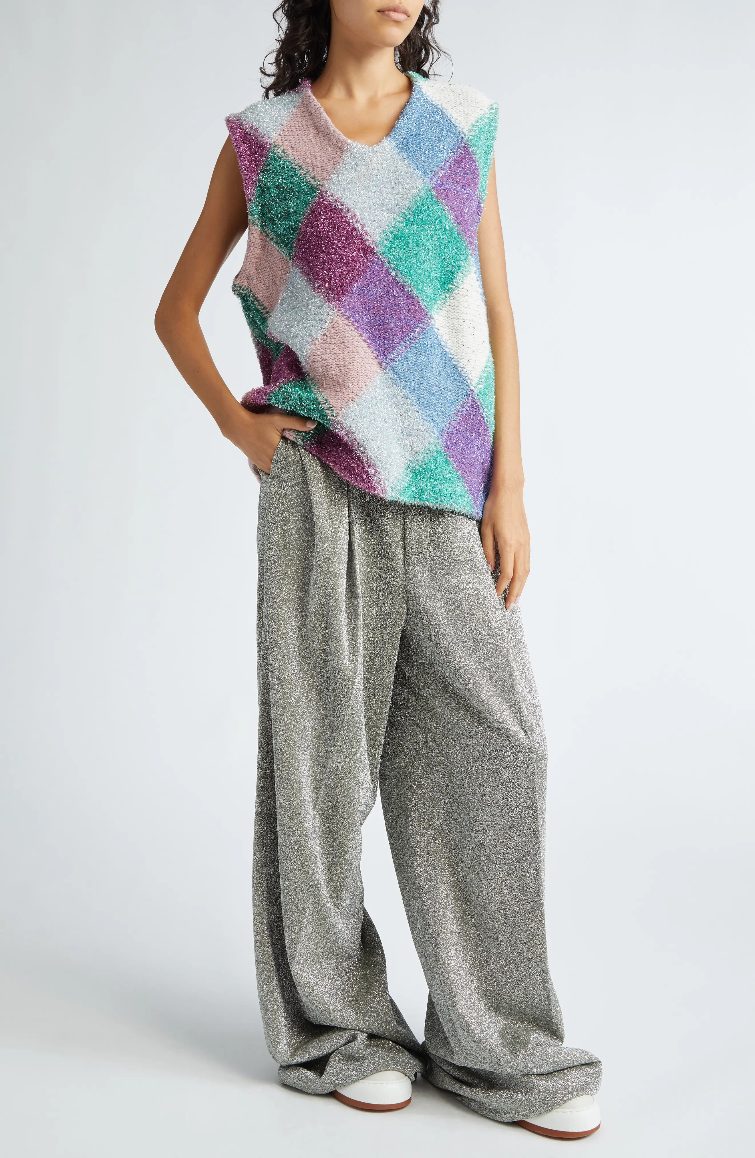 ERL Gender Inclusive Metallic Argyle Sweater Vest | nordstrom 