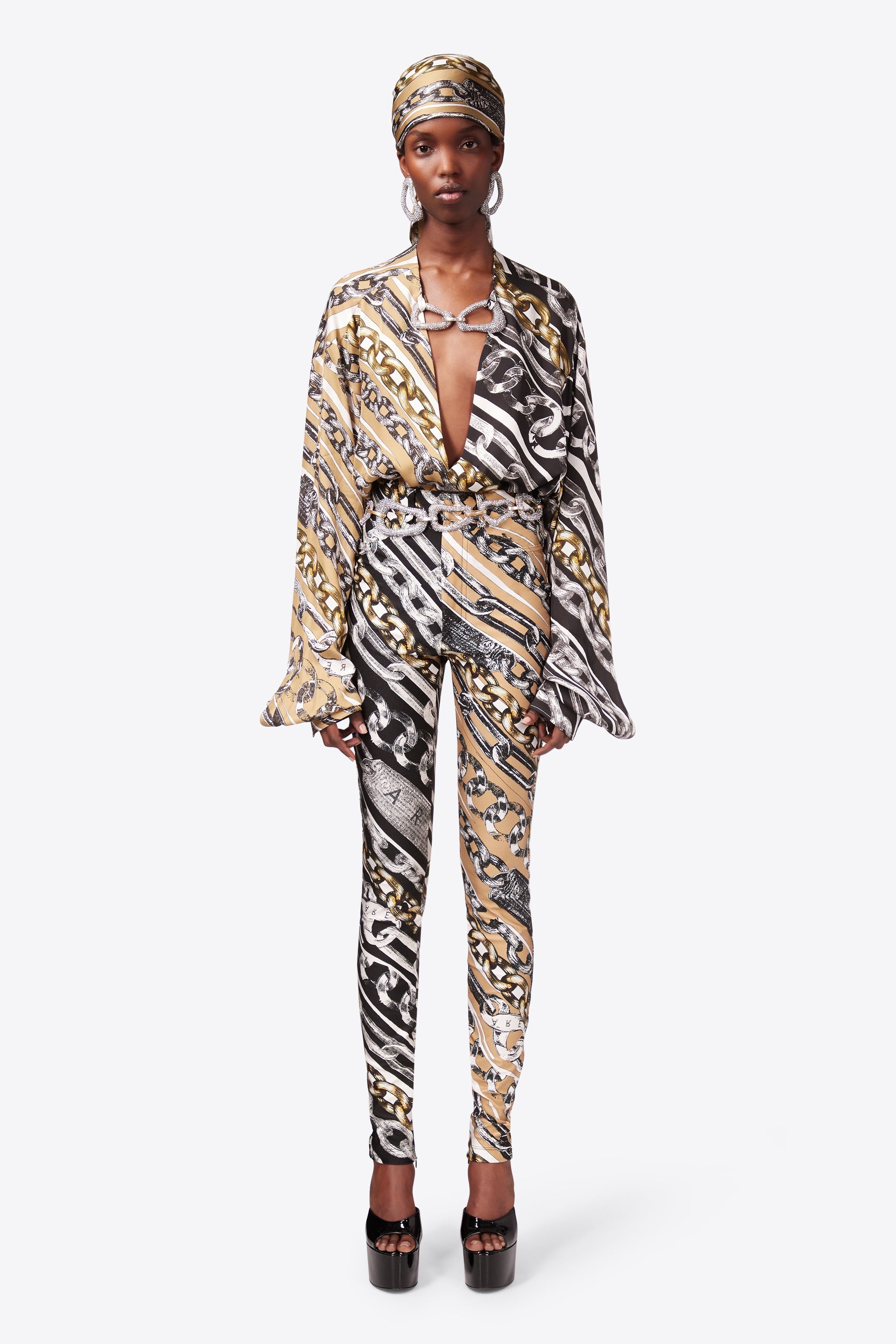 CHAIN PRINTED CRYSTAL LINK BLOUSE - 3