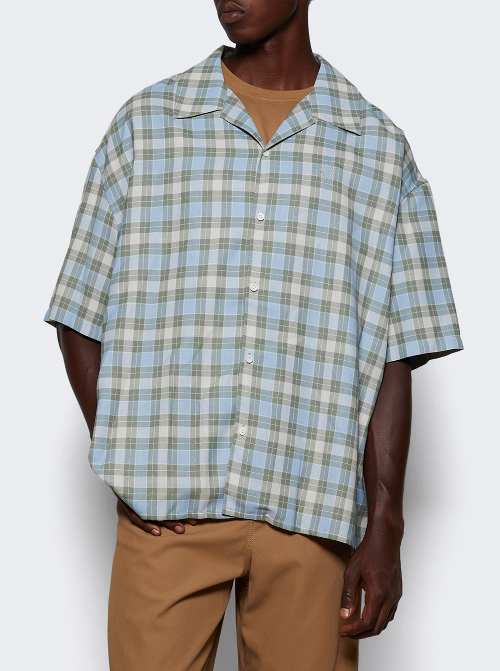Wool Blend Short Sleeve Shirt Light Blue And White - 2