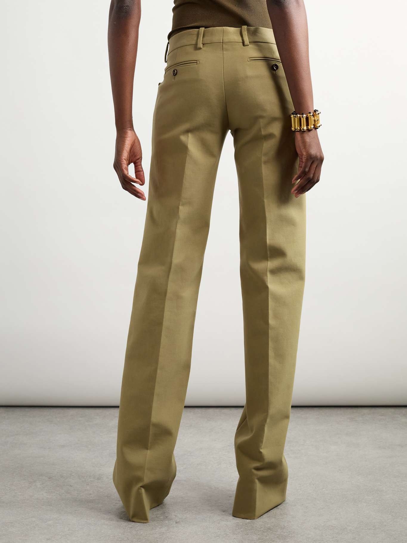 Straight-leg stretch-cotton trousers Army green - 4