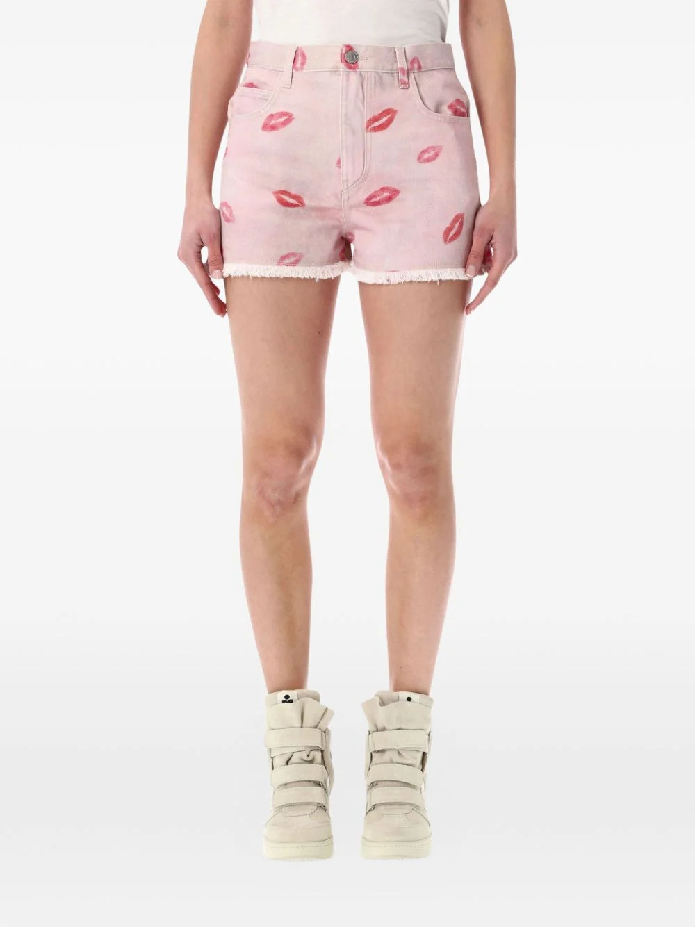 Lesia kiss-print frayed shorts - 1