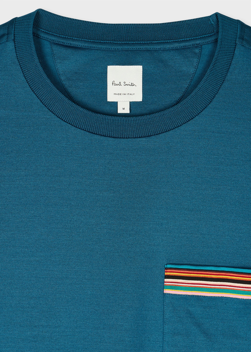 Paul Smith Petrol Blue 'Signature Stripe' Pocket T-Shirt outlook