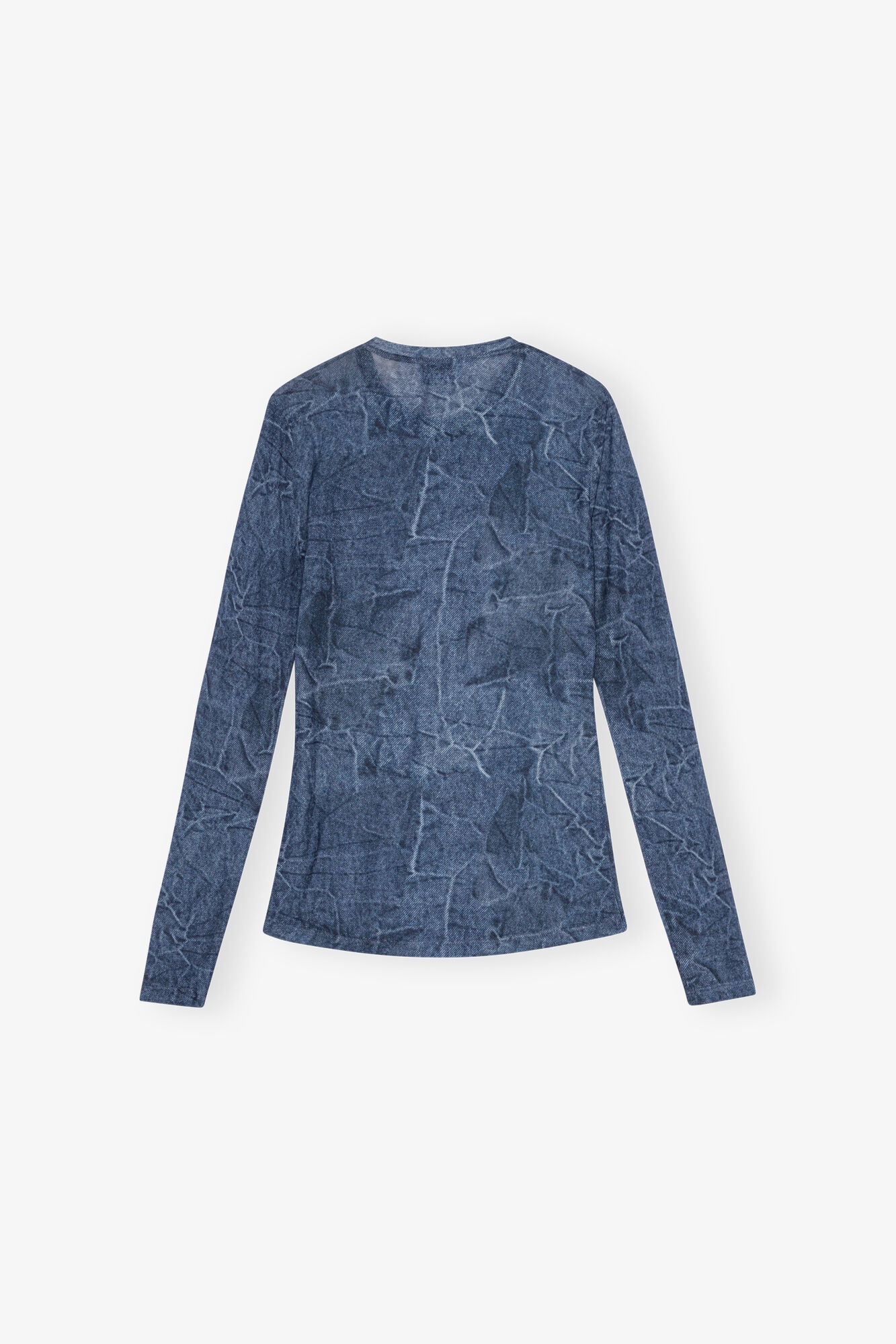 BLUE PRINTED MESH LONG SLEEVE BLOUSE - 6