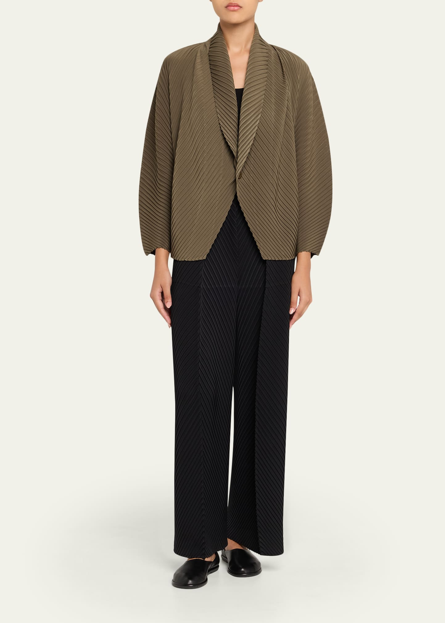 Soft Fold Pleats Shawl-Collar Jacket - 2