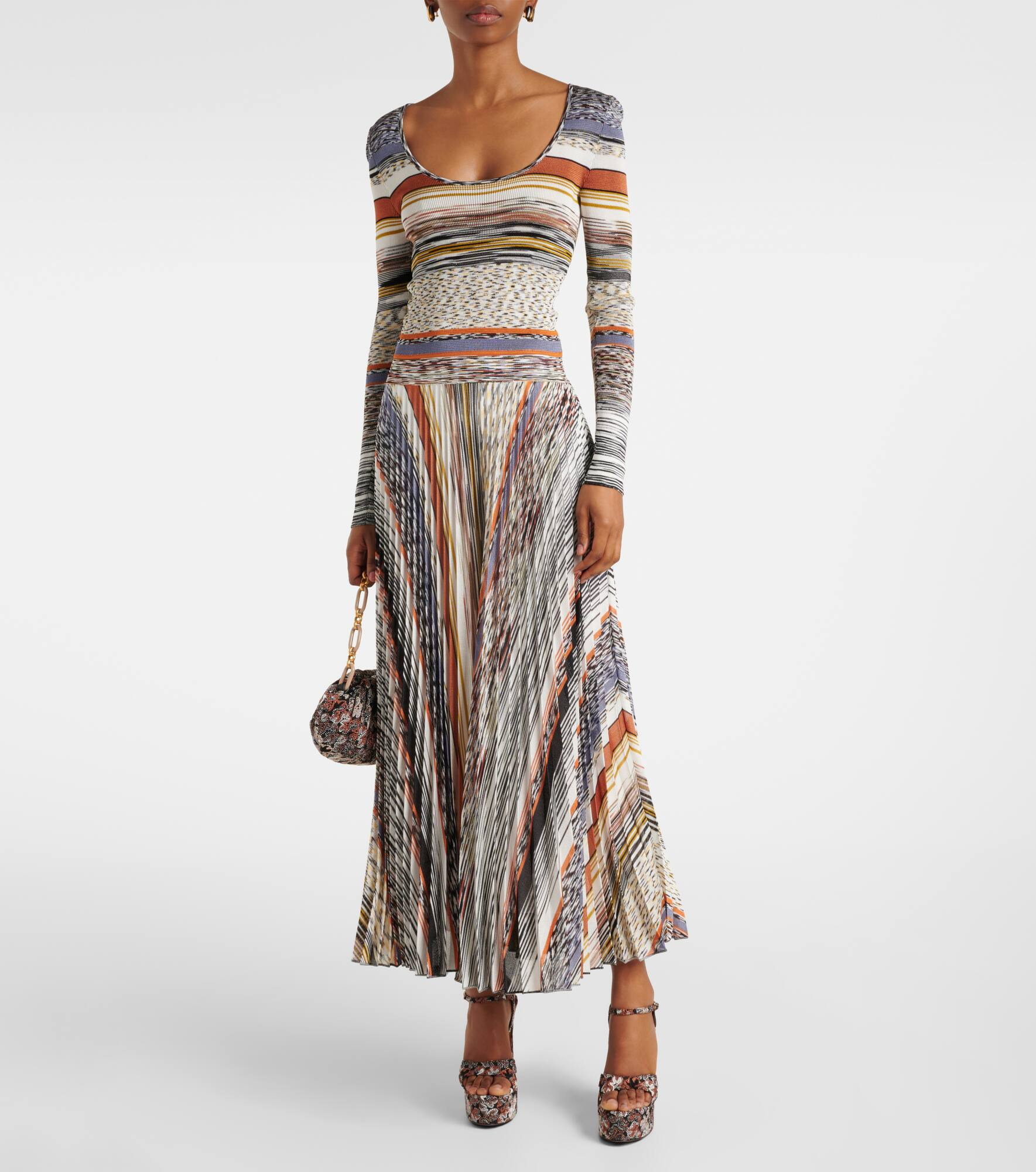 Knitted pleated striped maxi dress - 2
