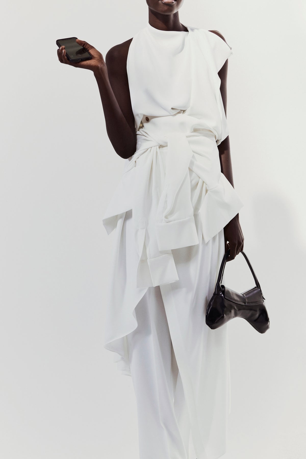 DECONSTRUCTED SHIRT SKIRT WITH SLEEVE BELT WHITE - 8