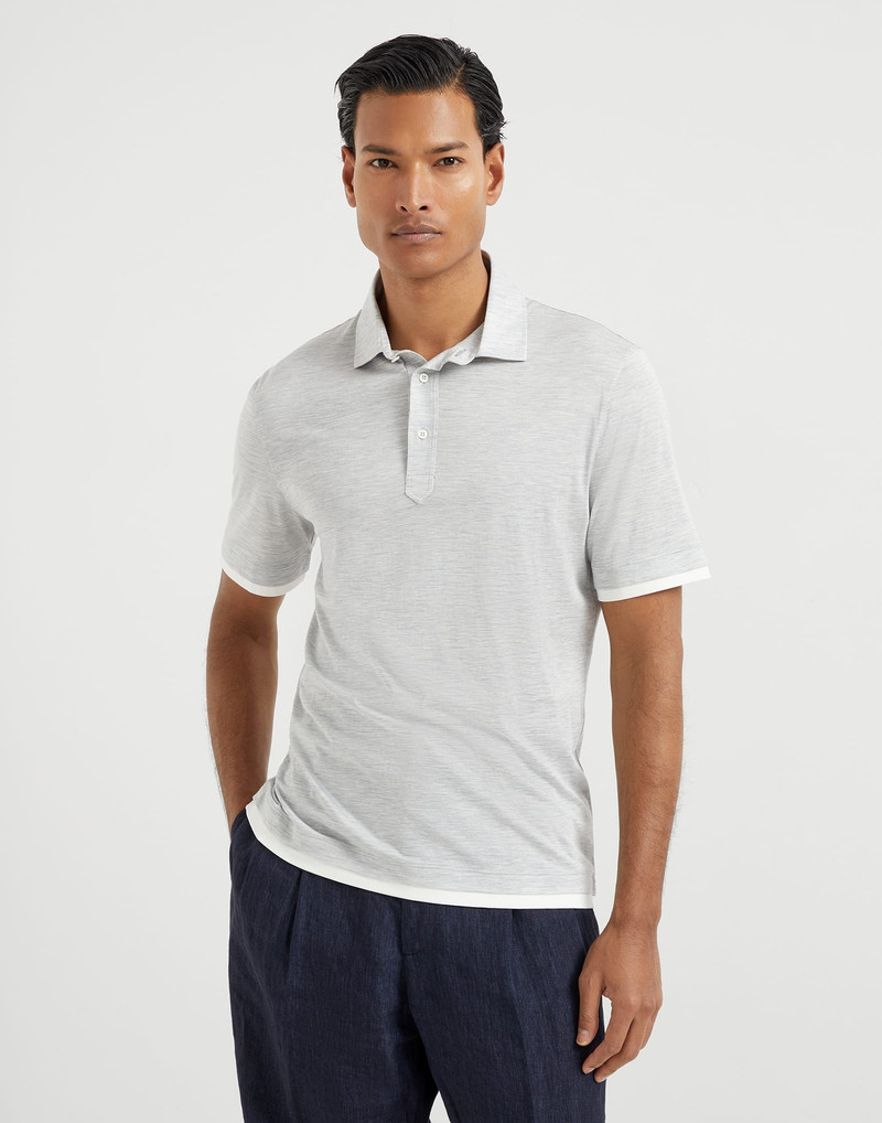 Silk and cotton jersey shirt-style collar polo with faux-layering - 1