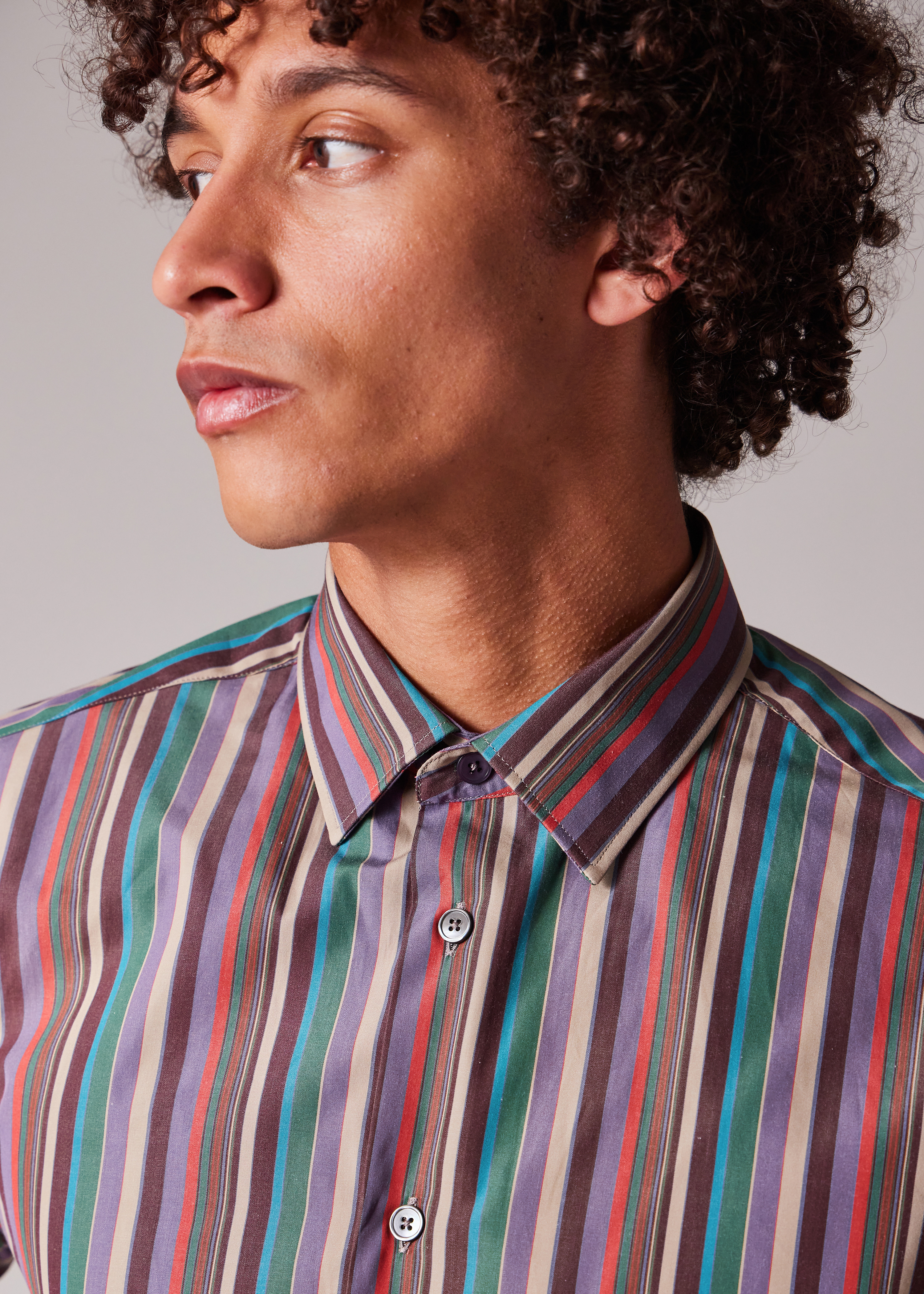 Tailored-Fit Purple Multistripe Cotton Shirt - 8