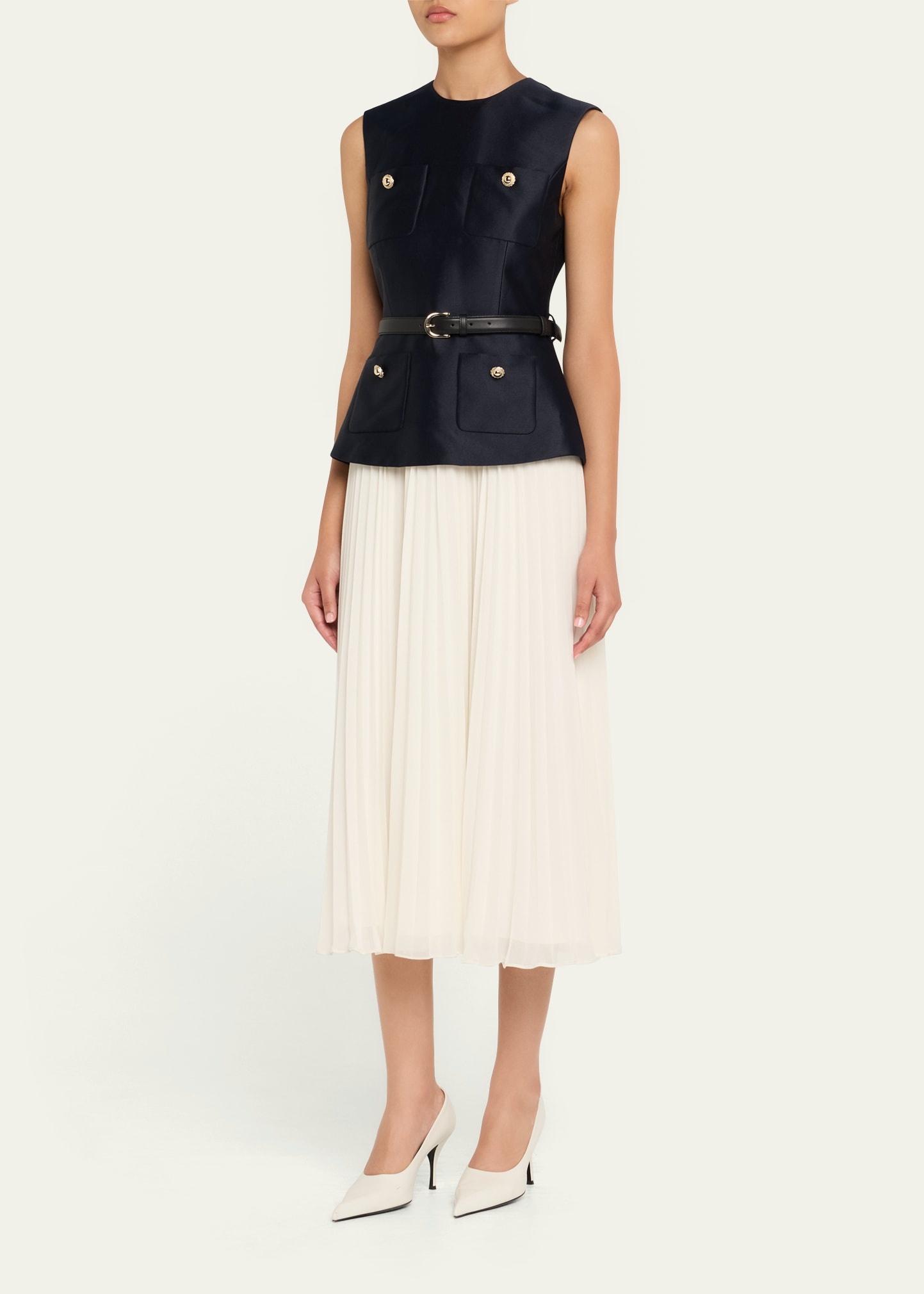 Belted Mixed-Media Midi Dress - 4