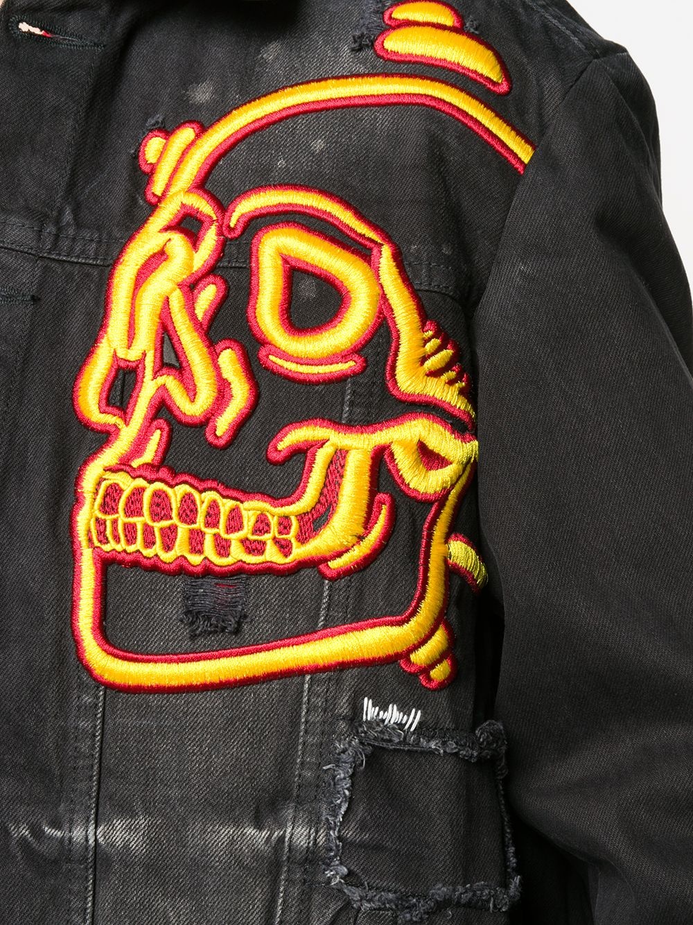 outline skull denim jacket - 5