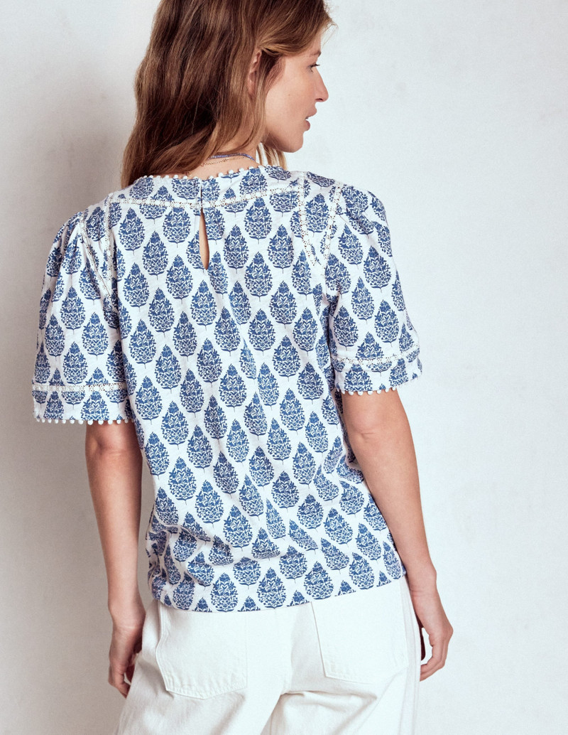 Mila Lace Trim Top-Denim Blue, Wildflower Bouquet 5