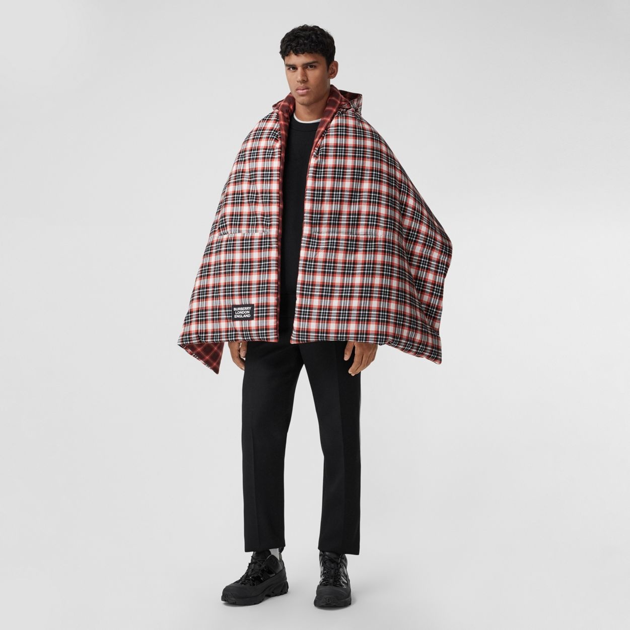 Reversible Tartan Cotton Puffer Poncho - 2