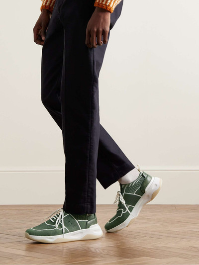 Berluti Shadow Venezia Leather-Trimmed Stretch-Knit Sneakers outlook