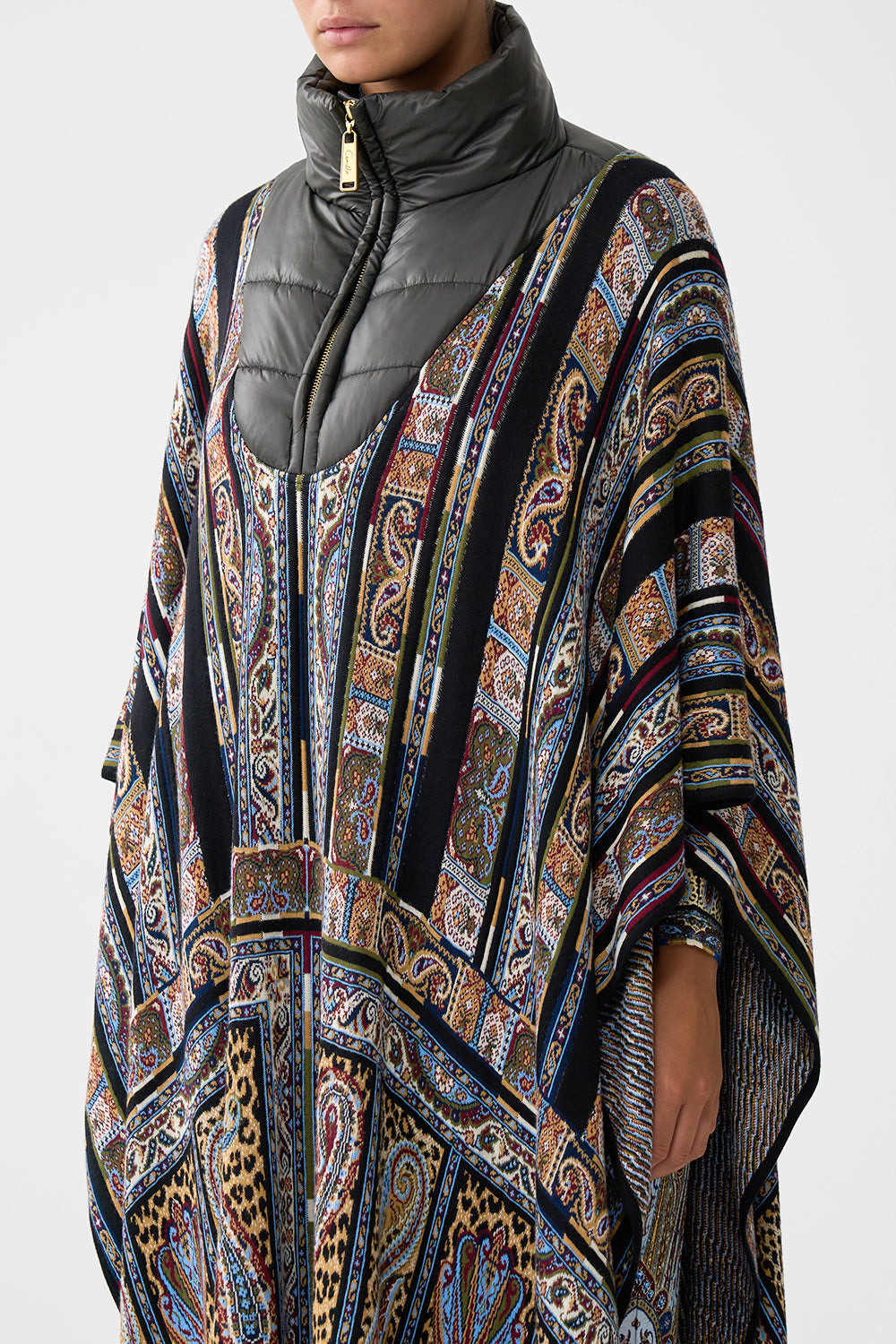 QUILTED COLLAR KNIT PONCHO - 5