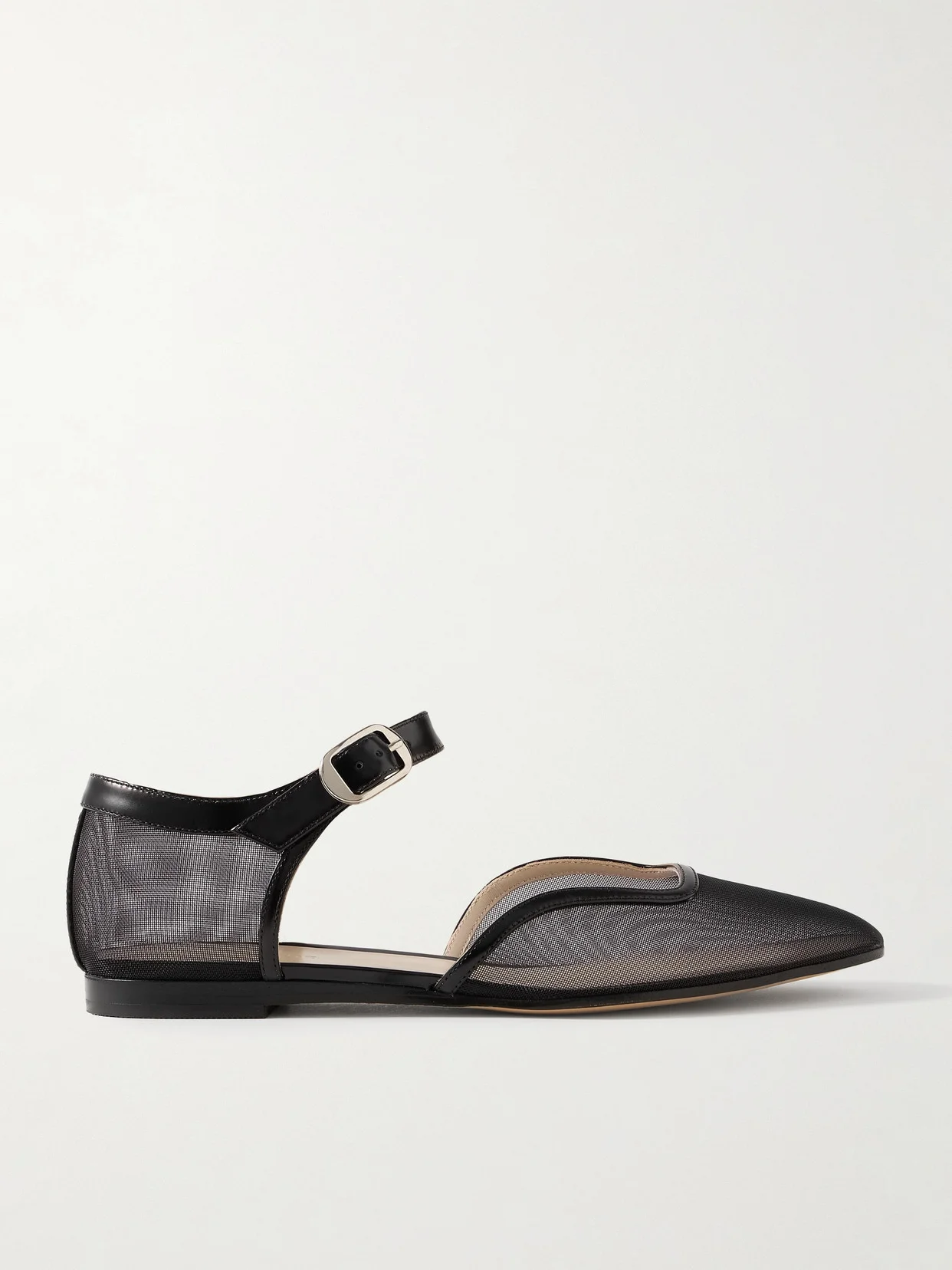 Leather-trimmed Mesh Mary Jane Ballet Flats - 1