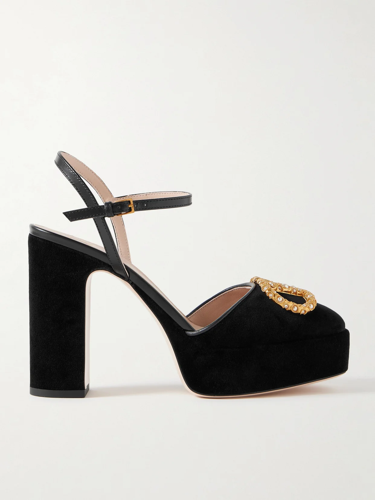 Vlogo 105 Embellished Leather-trimmed Velvet Platform Pumps - 1