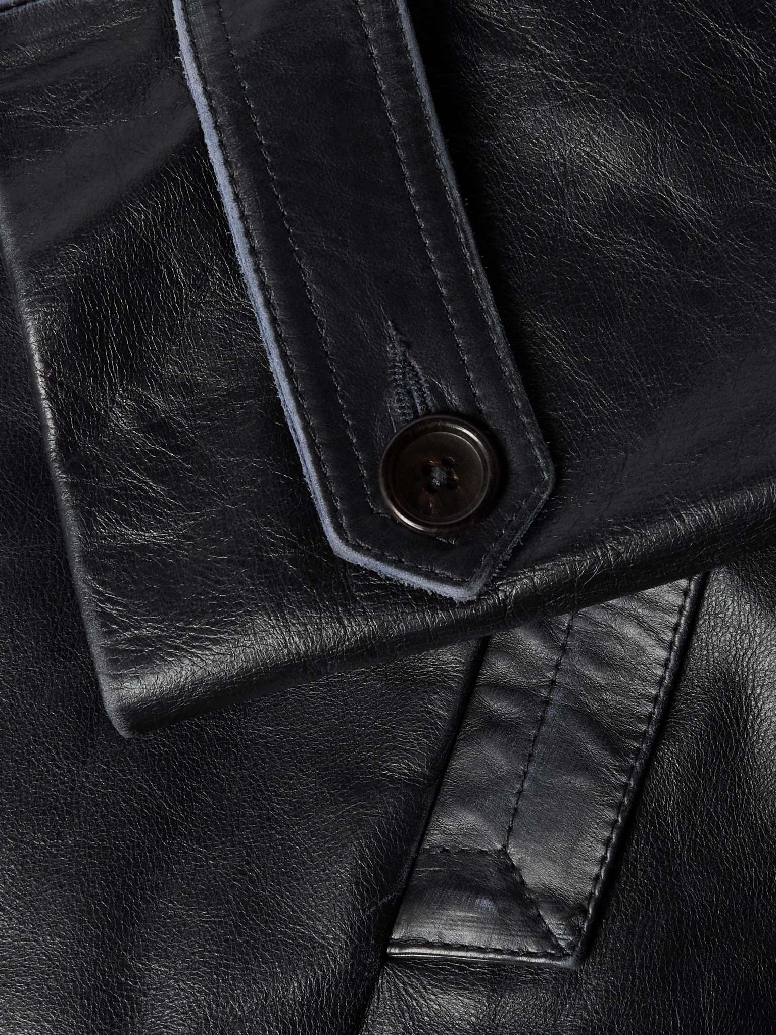 Belted Panelled Leather Trench Coat - 6