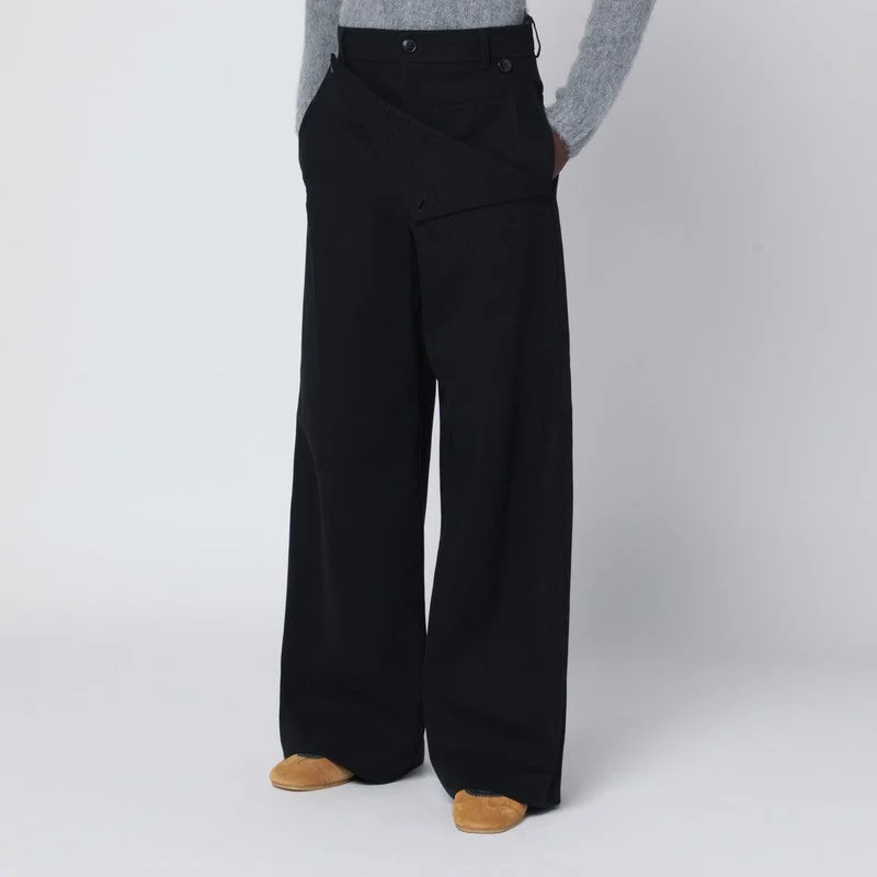 Dries Van Noten Wide Black Cotton Trousers Men - 1