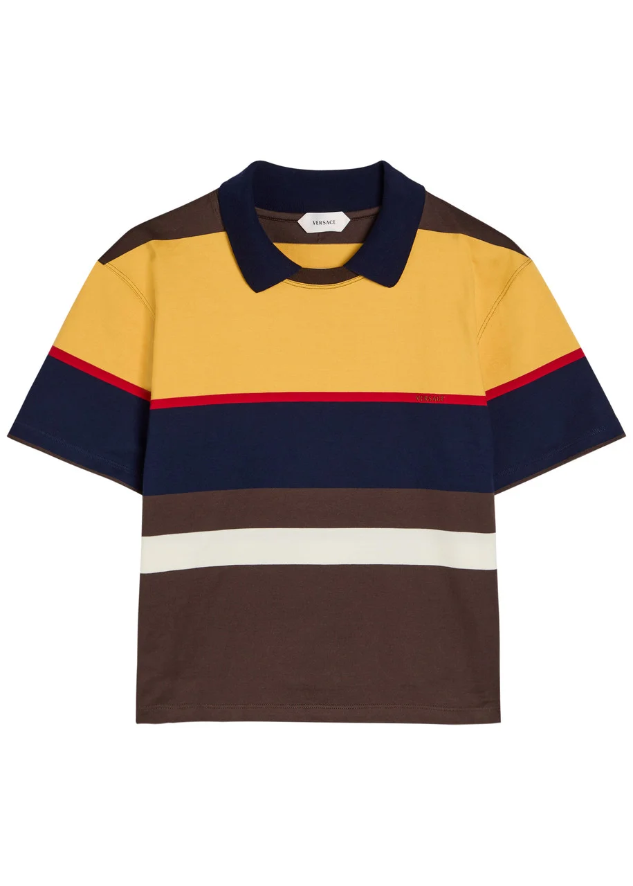 Versace Logo-embroidered Striped Cotton Polo T-shirt - 1