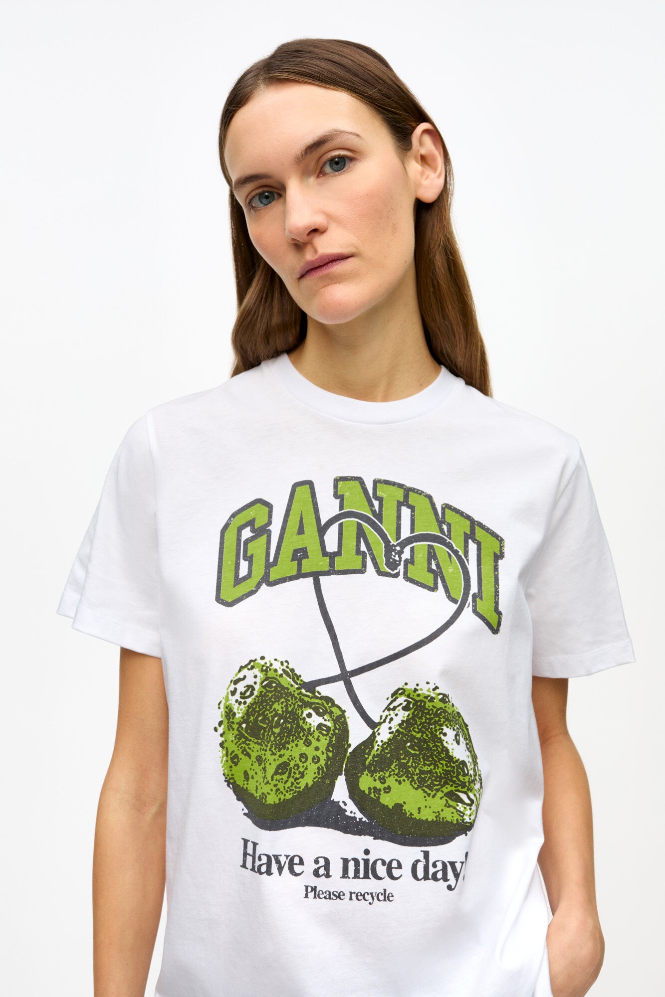 WHITE BASIC JERSEY CHERRY RELAXED T-SHIRT - 5