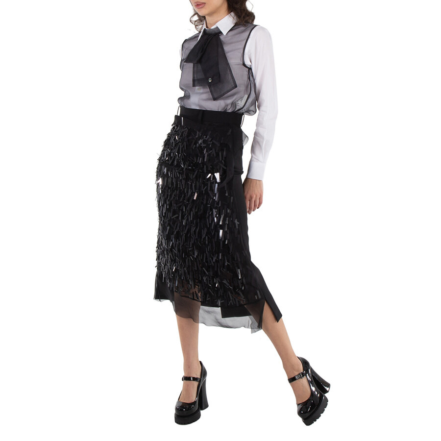 Sacai Ladies Black Spangle Embroidery Sequin Skirt, Brand Size 0 - 4