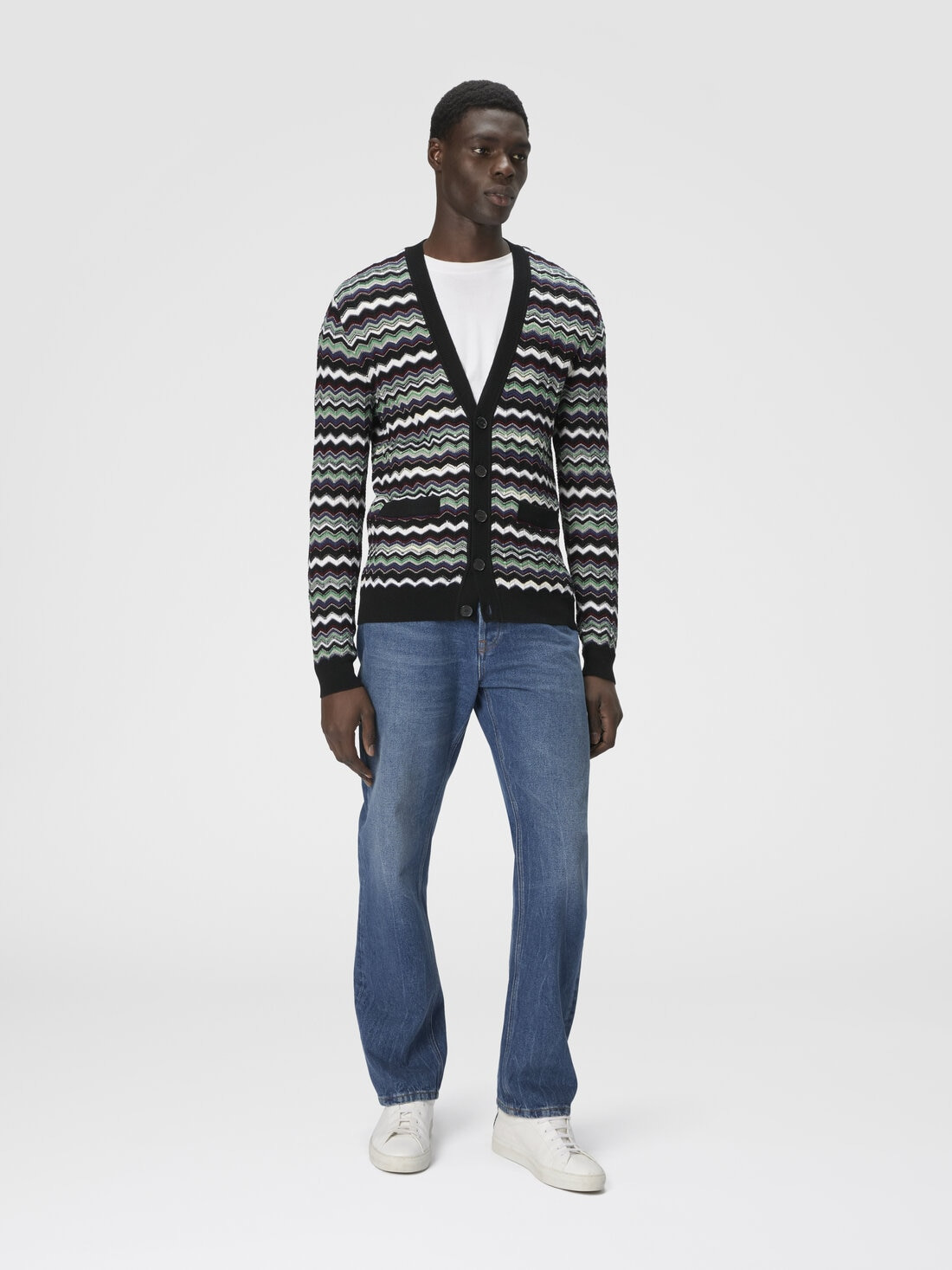 Cardigan in wool-cotton blend with zigzag - 2