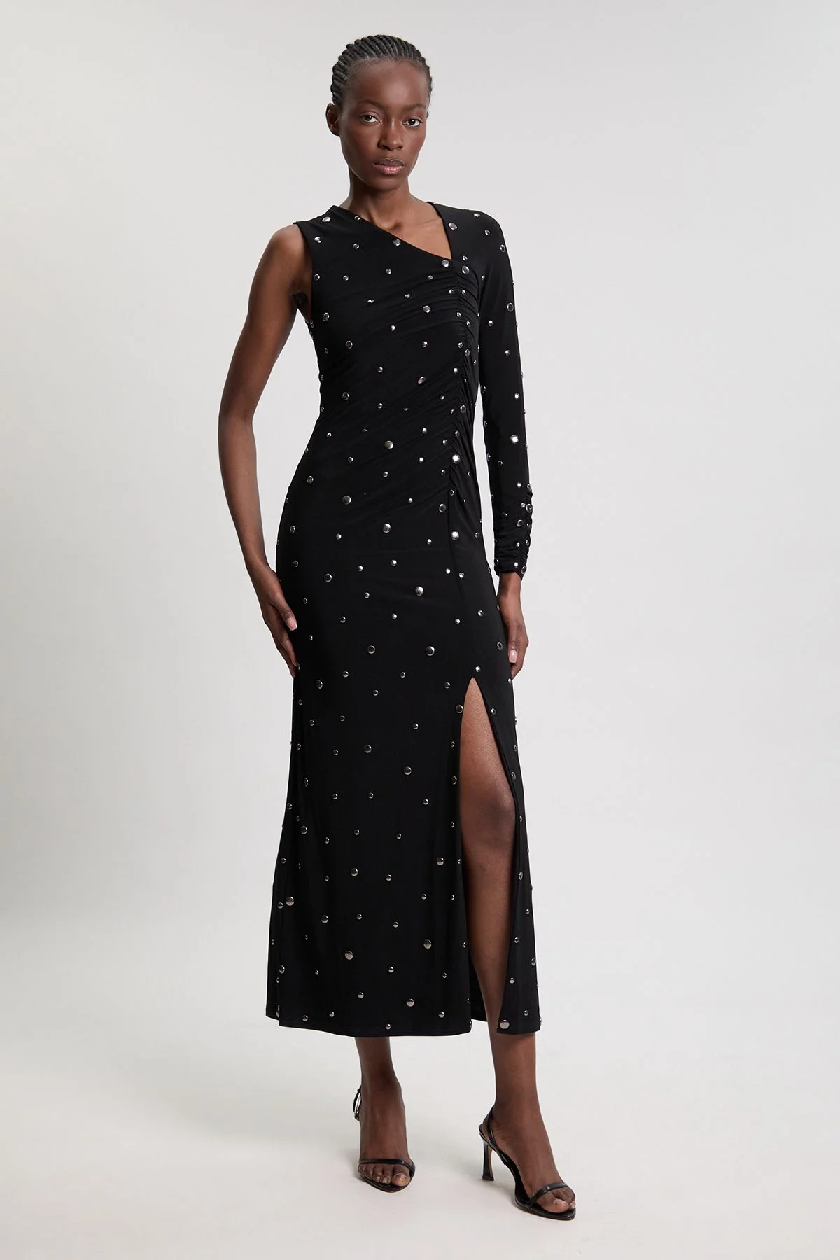 Premium Slinky Crepe Embellished Cut Out Maxi Dress - 1