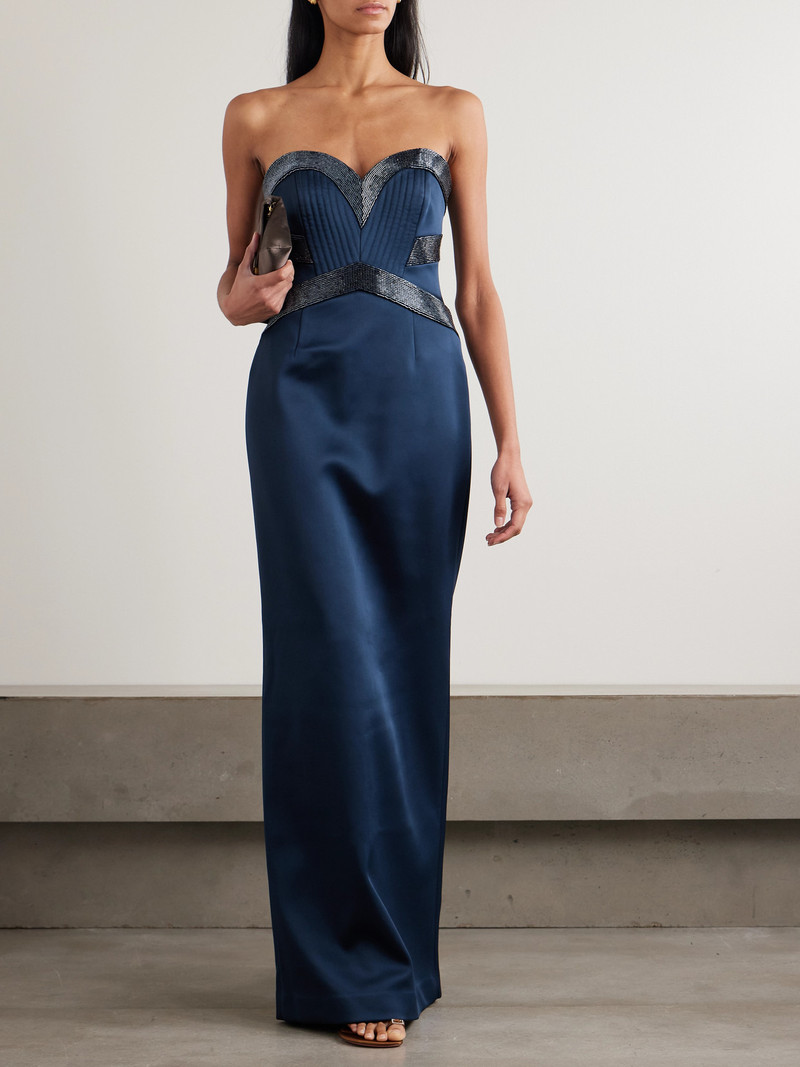 REBECCA VALLANCE Elivera Strapless Bead-embellished Satin Gown outlook