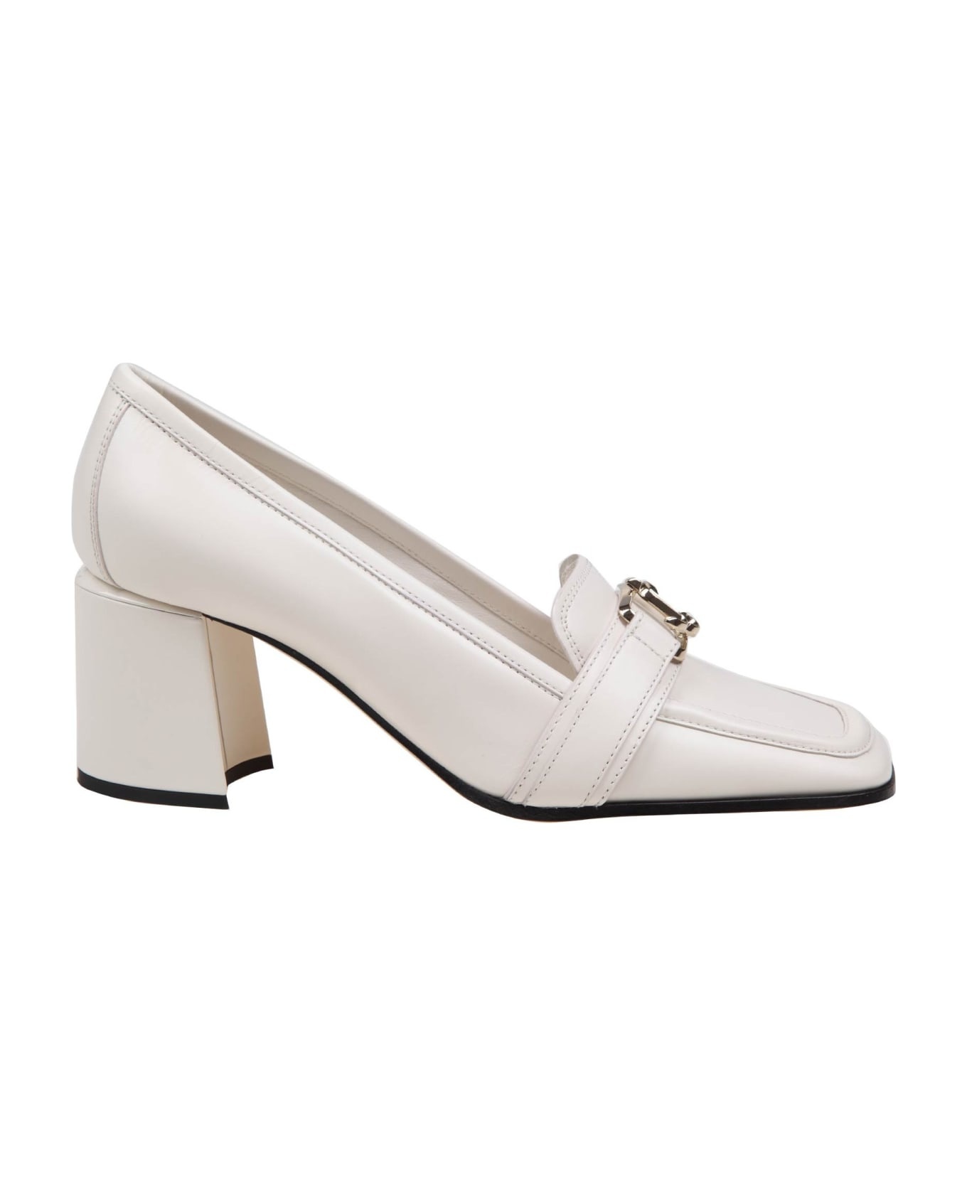 Loafers With Heel In Milk Color Leather - 1