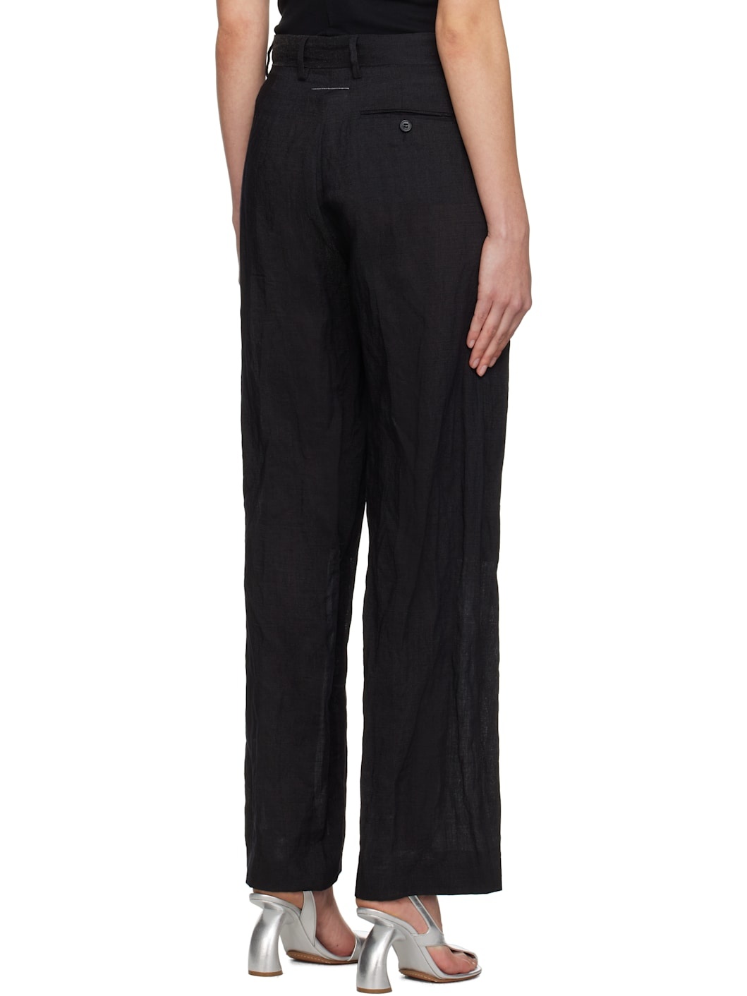 Black Crinkled Metallic Tailoring Trousers - 3