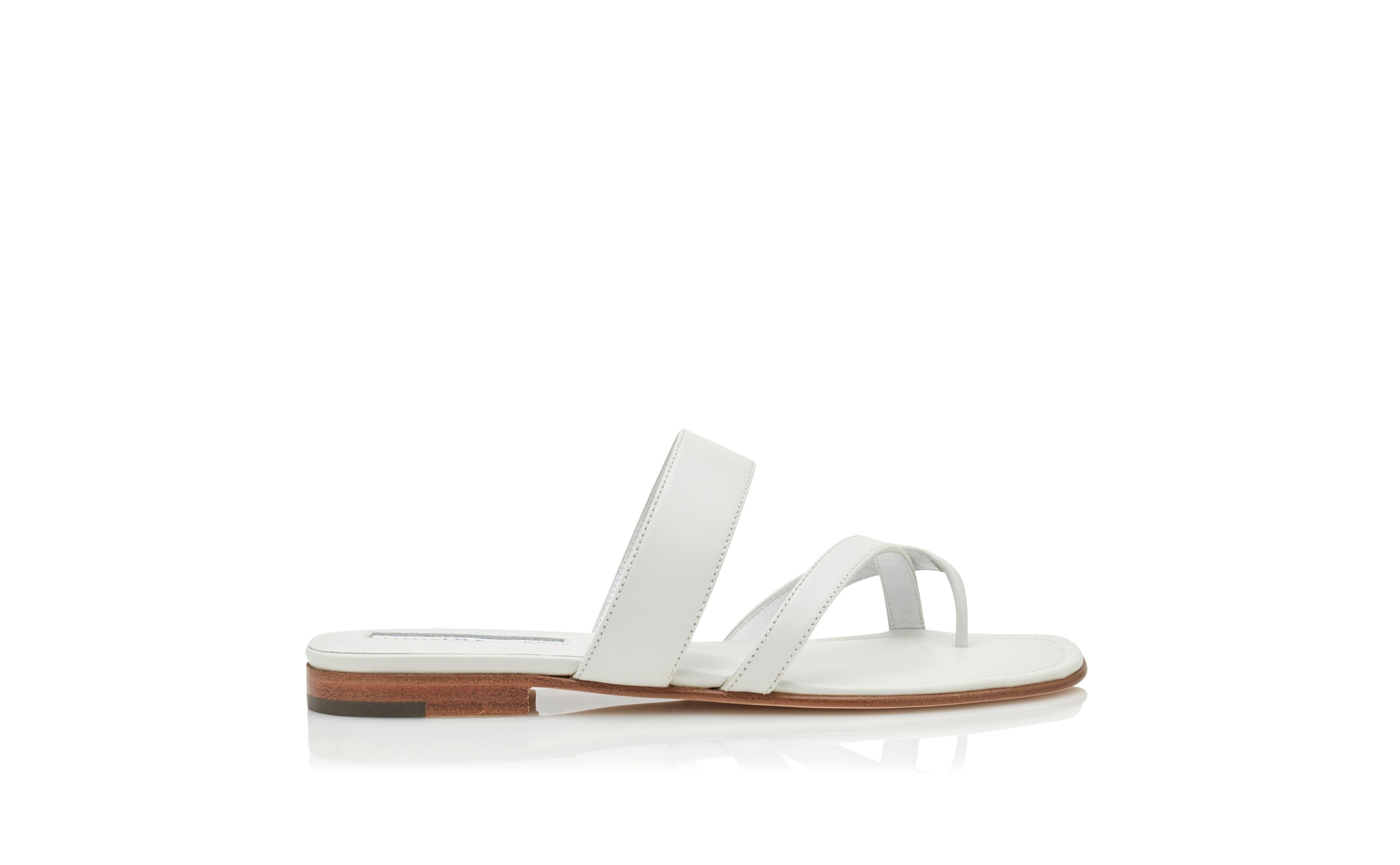 White Calf Leather Flat Sandals - 1