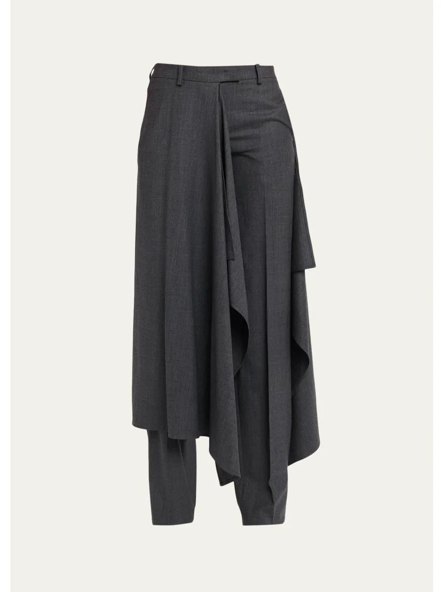 Asymmetric Overskirt Straight-Leg Trousers - 1