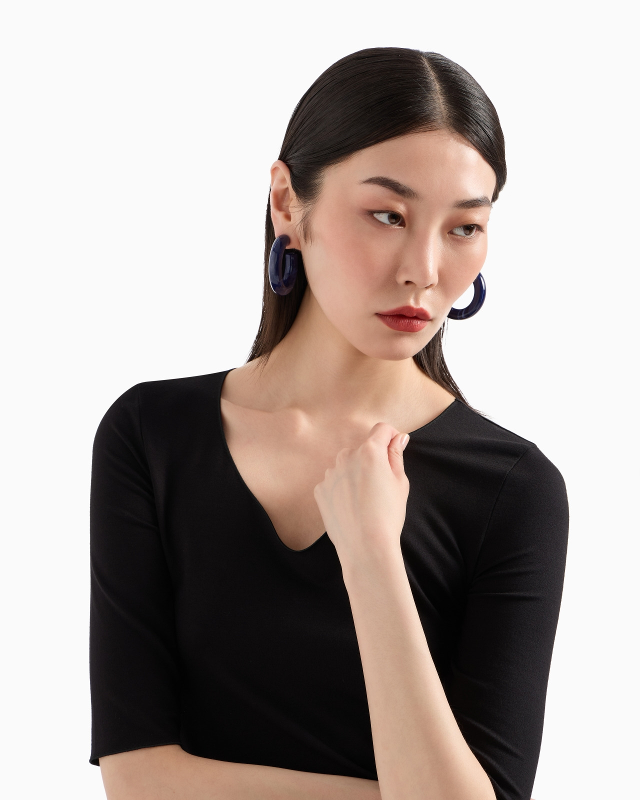 Viscose stretch jersey V-neck jumper with three-quarter length sleeves - 5