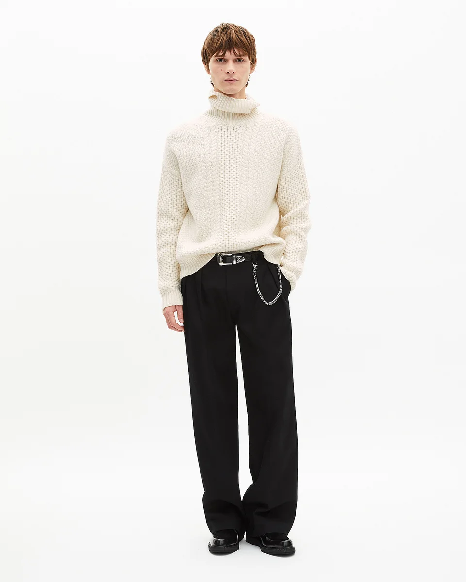 BEIGE WOOL CABLE SWEATER - 1