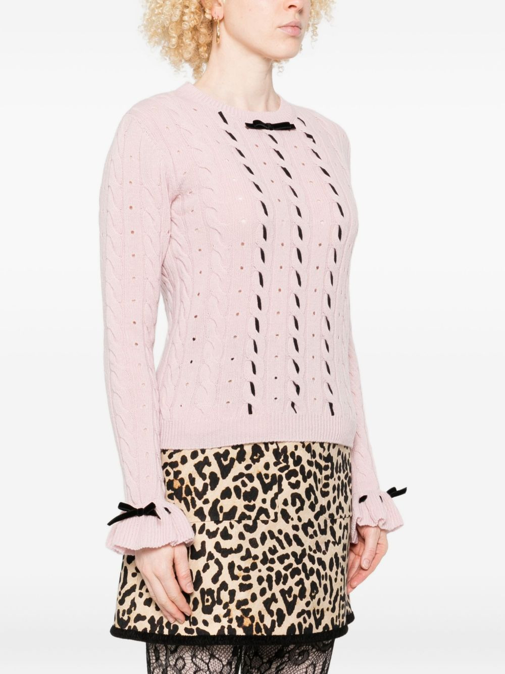 cable-knit ribbon-trimmed sweater - 3