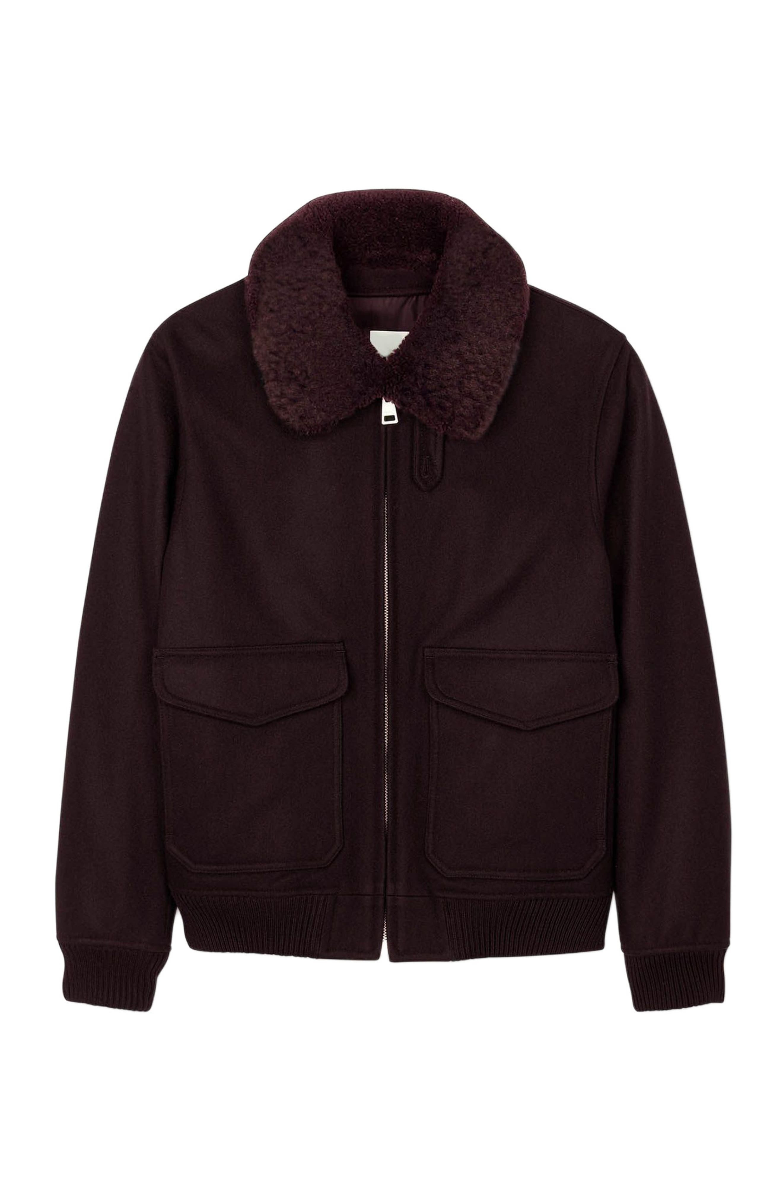 SANDRO Wool aviator jacket with shearling in Chocolate at Nordstrom - 5