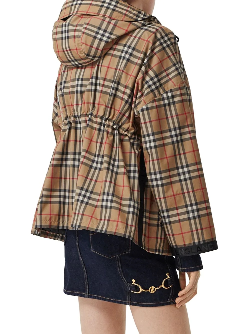 logo tape Vintage Check hooded jacket - 4